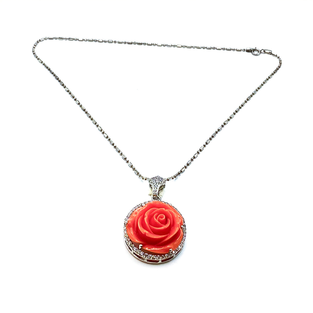 Carved Rose in Natural Coral Pendant