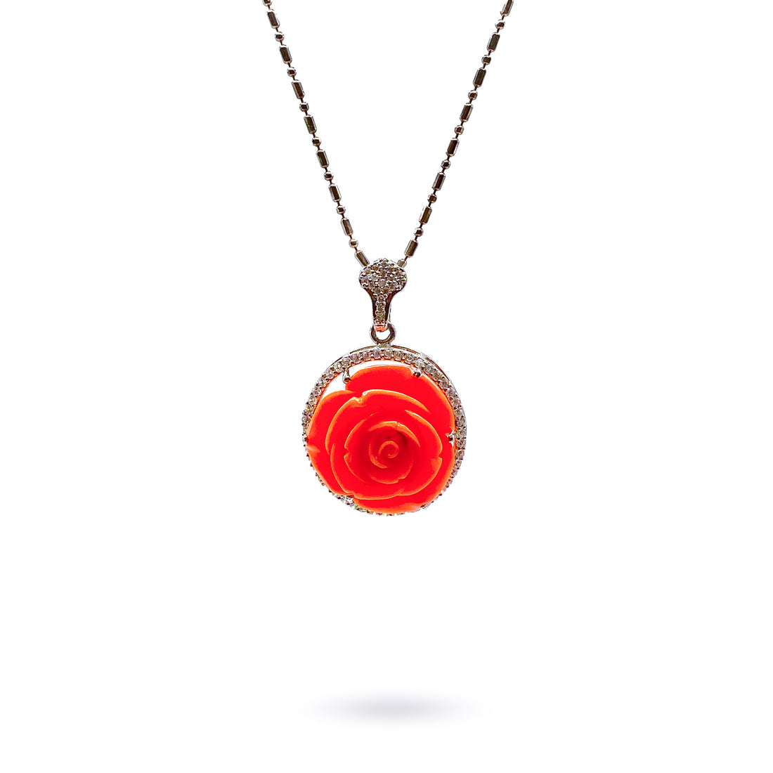 Carved Rose in Natural Coral Pendant