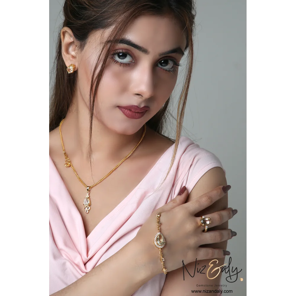 TearDrop shaped  Clear Quartz Pendant Set with Bracelet- Pure Essence