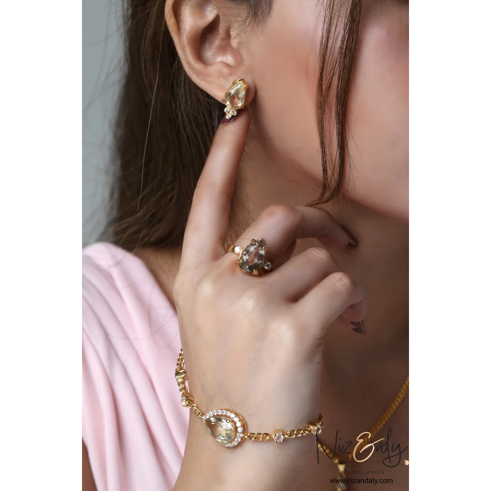 TearDrop shaped  Clear Quartz Pendant Set with Bracelet- Pure Essence