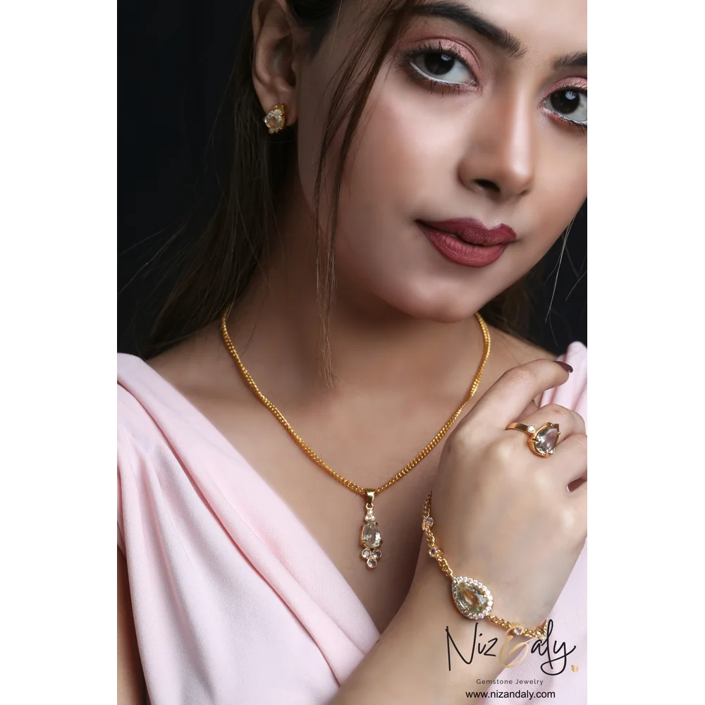 TearDrop shaped  Clear Quartz Pendant Set with Bracelet- Pure Essence