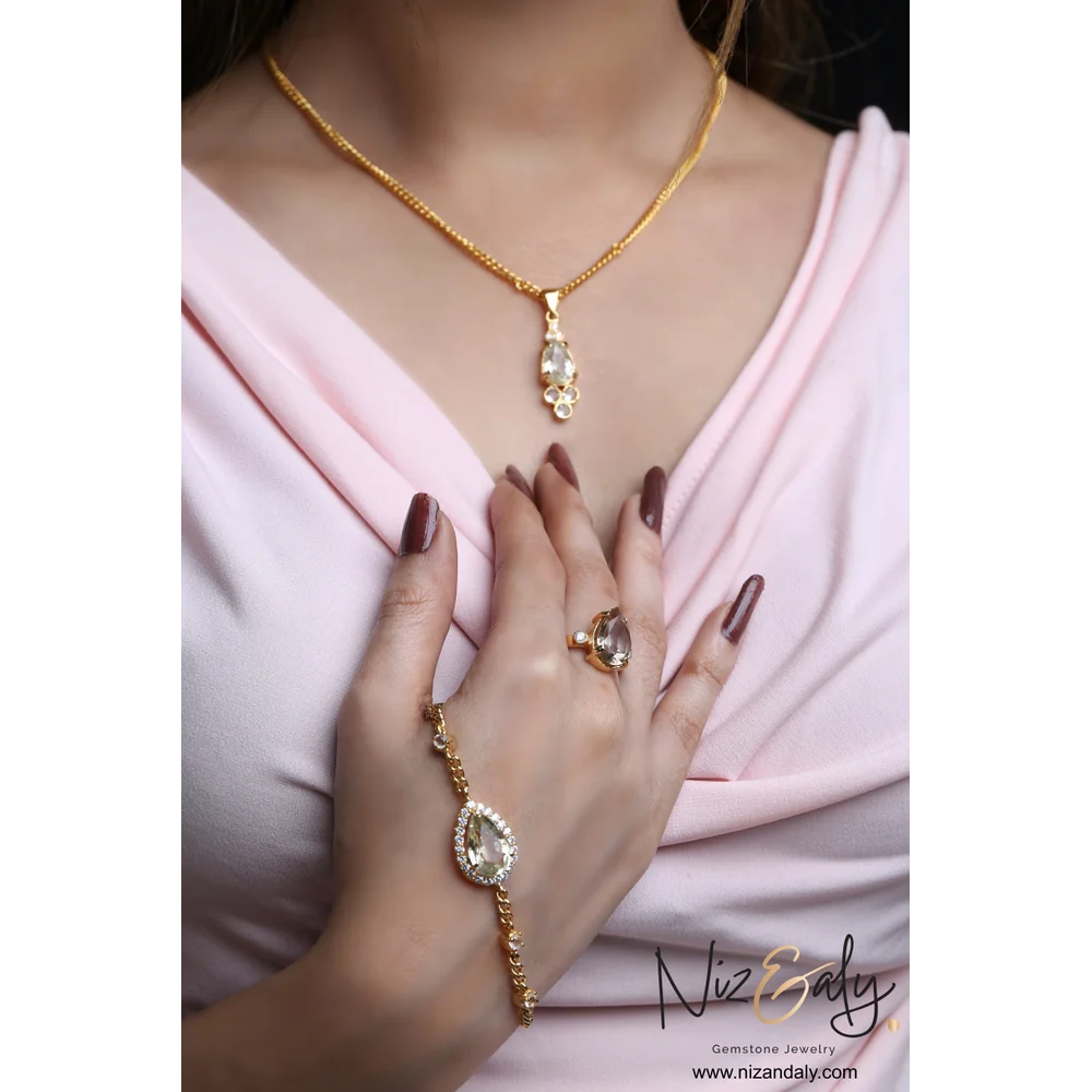 TearDrop shaped  Clear Quartz Pendant Set with Bracelet- Pure Essence