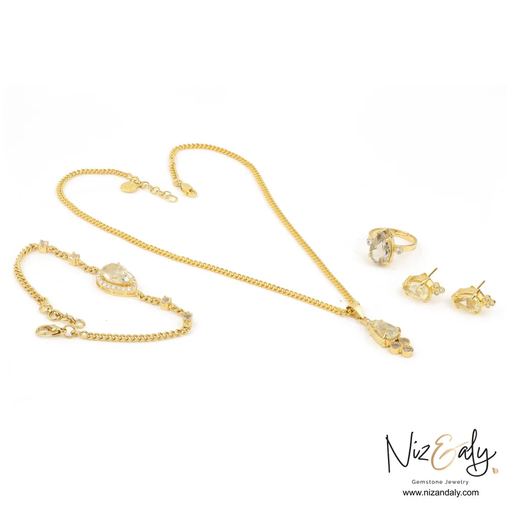 TearDrop shaped  Clear Quartz Pendant Set with Bracelet- Pure Essence