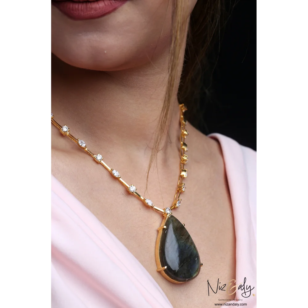 Labradorite Pendant in Stunning Niz & Aly Design Studded Necklace