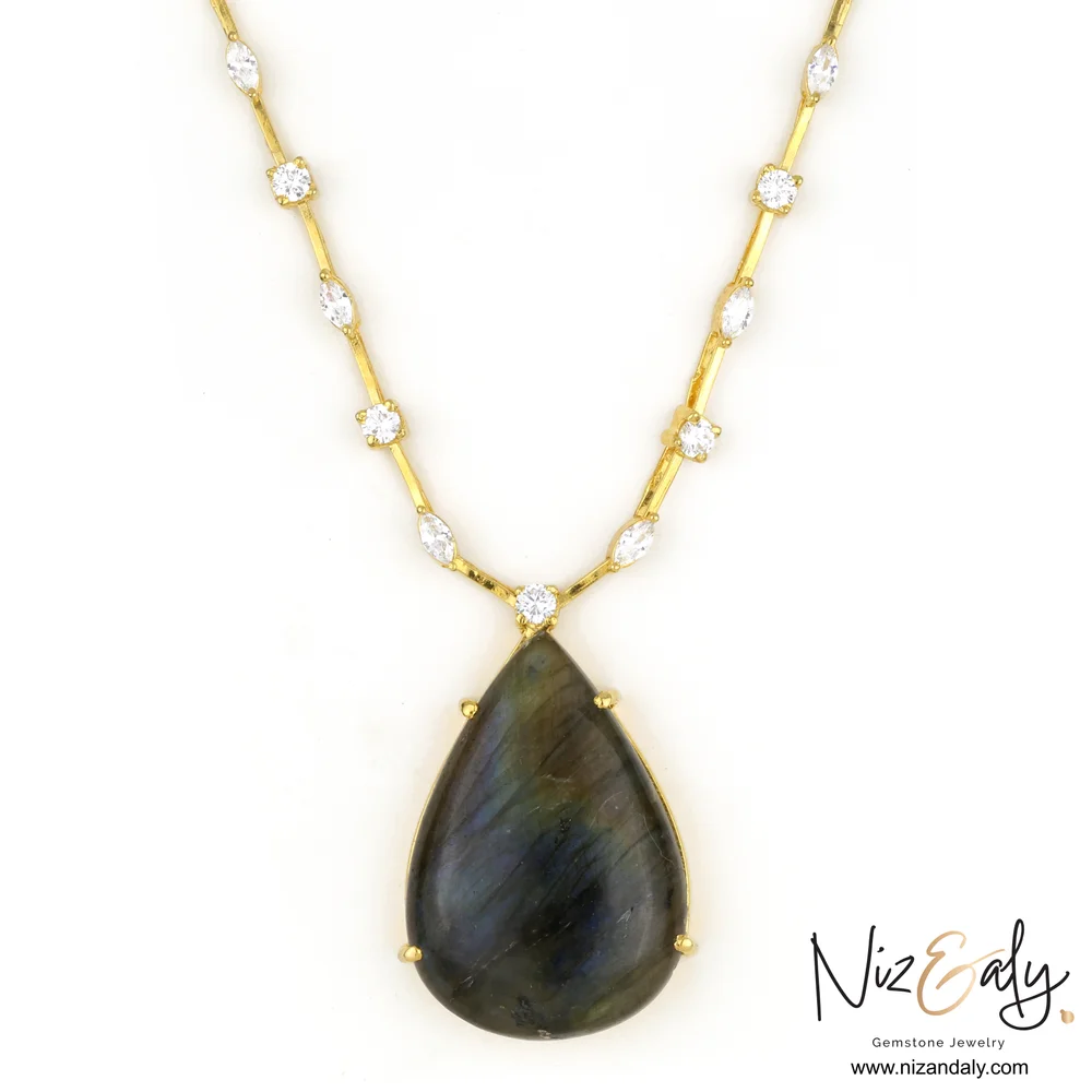 Labradorite Pendant in Stunning Niz & Aly Design Studded Necklace
