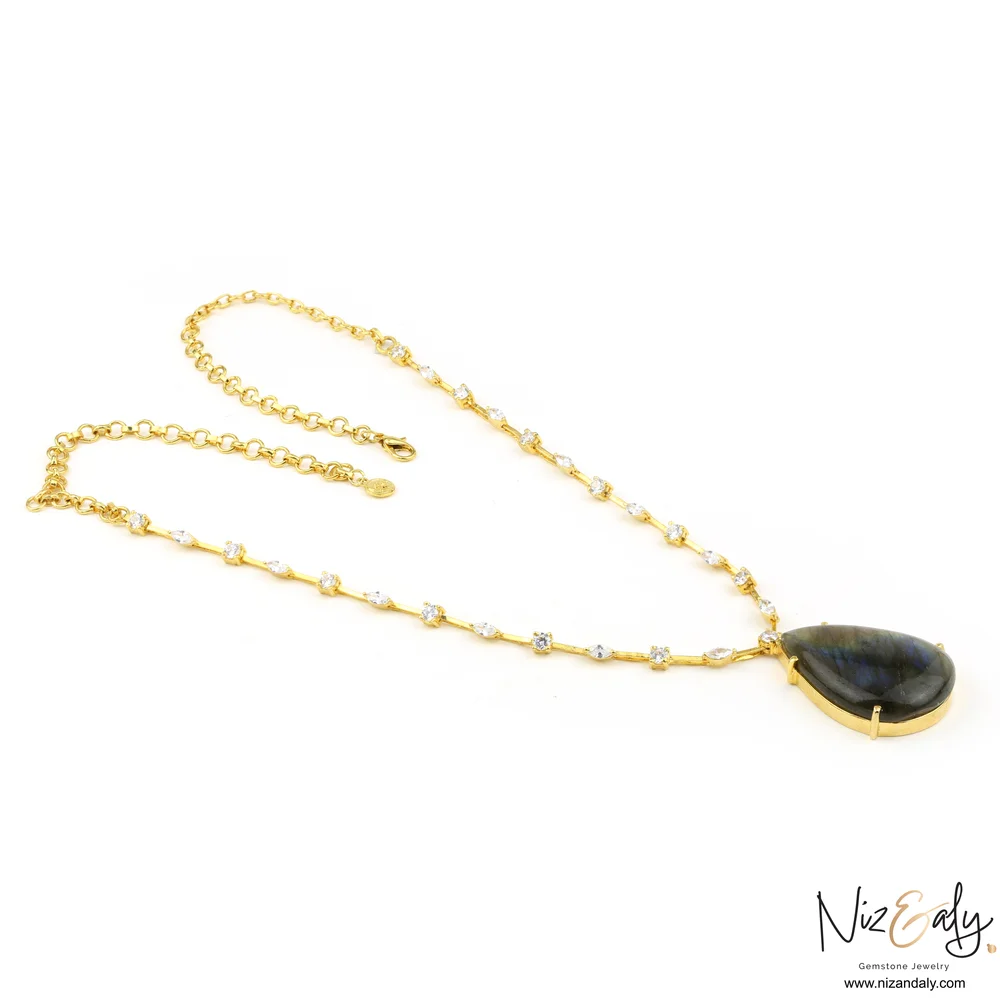 Labradorite Pendant in Stunning Niz & Aly Design Studded Necklace
