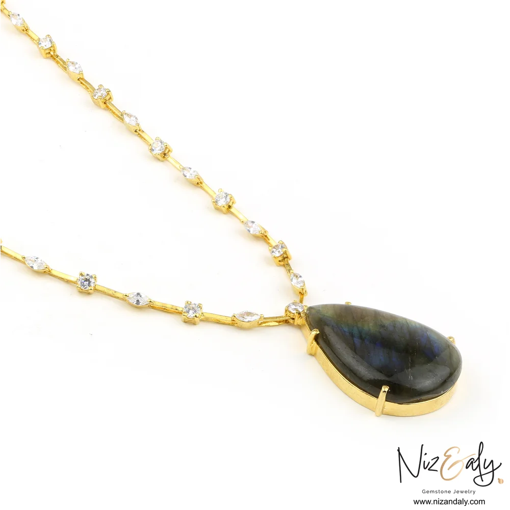 Labradorite Pendant in Stunning Niz & Aly Design Studded Necklace