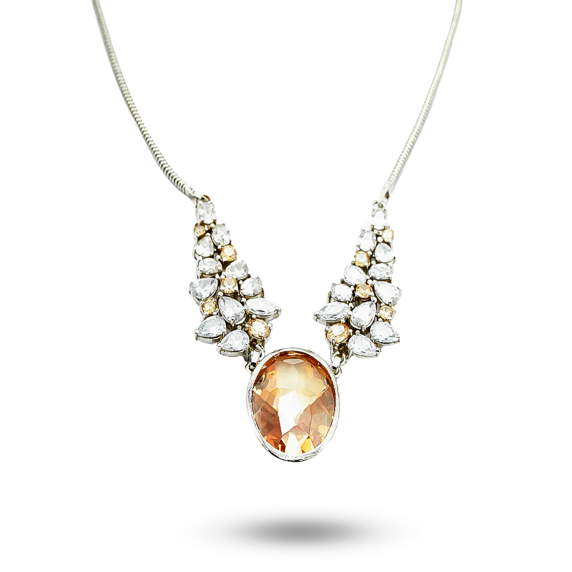 Handcrafted Statement Large Champange Cubic Zirconia Pendant Necklace