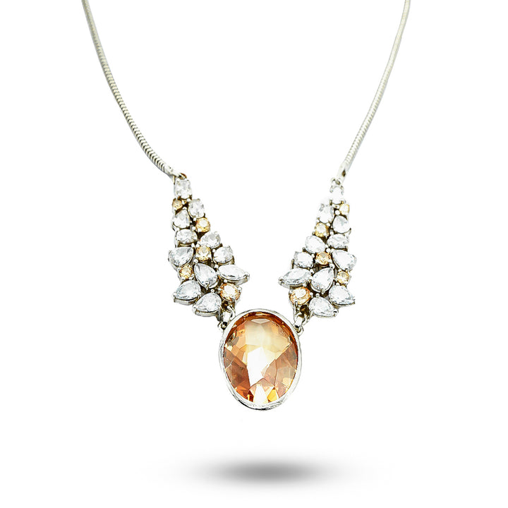 Handcrafted Statement Large Champange Cubic Zirconia Pendant Necklace