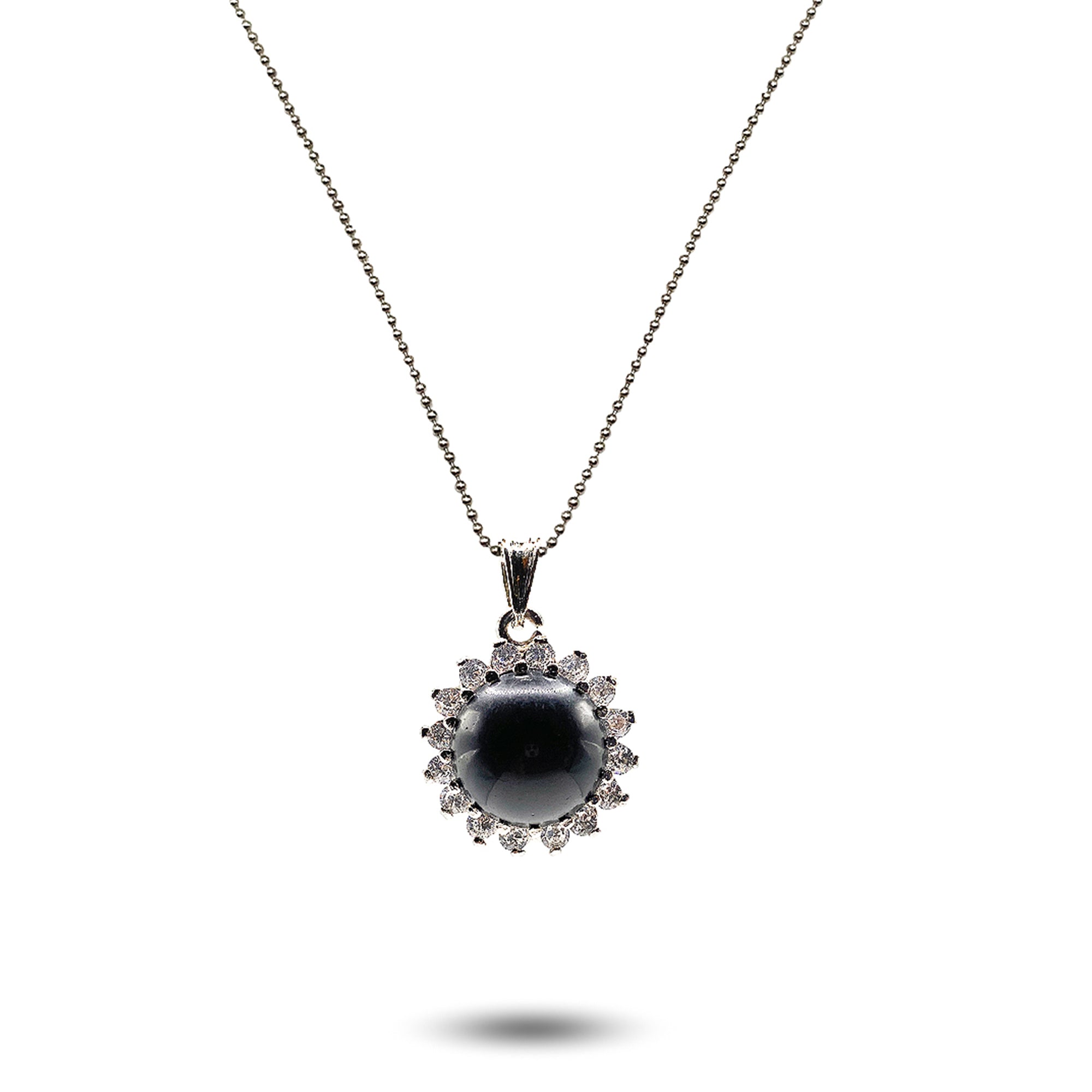 Royal Genuine Onyx Pendant Set with Cubic Zirconia (cabochon stone)