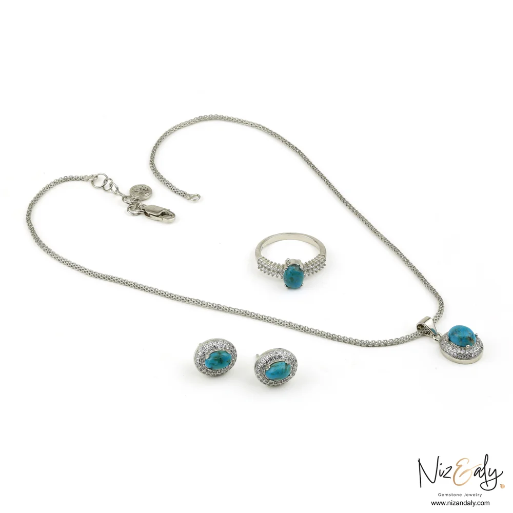 AZ Kingman Oval Blue  Turquoise Pendant Set – Timeless Beauty