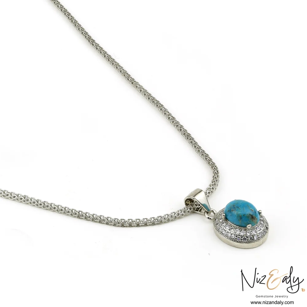AZ Kingman Oval Blue  Turquoise Pendant Set – Timeless Beauty