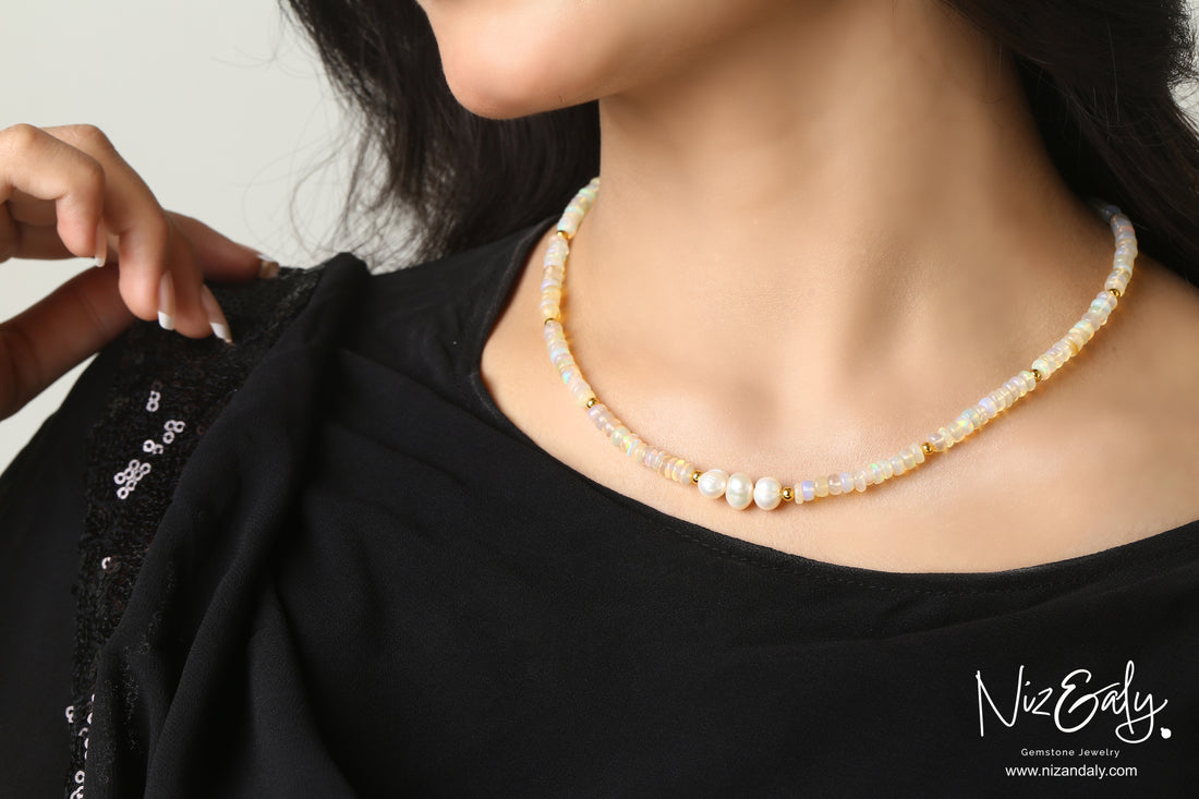 Lunar Grace- Opal and Pearl Necklace