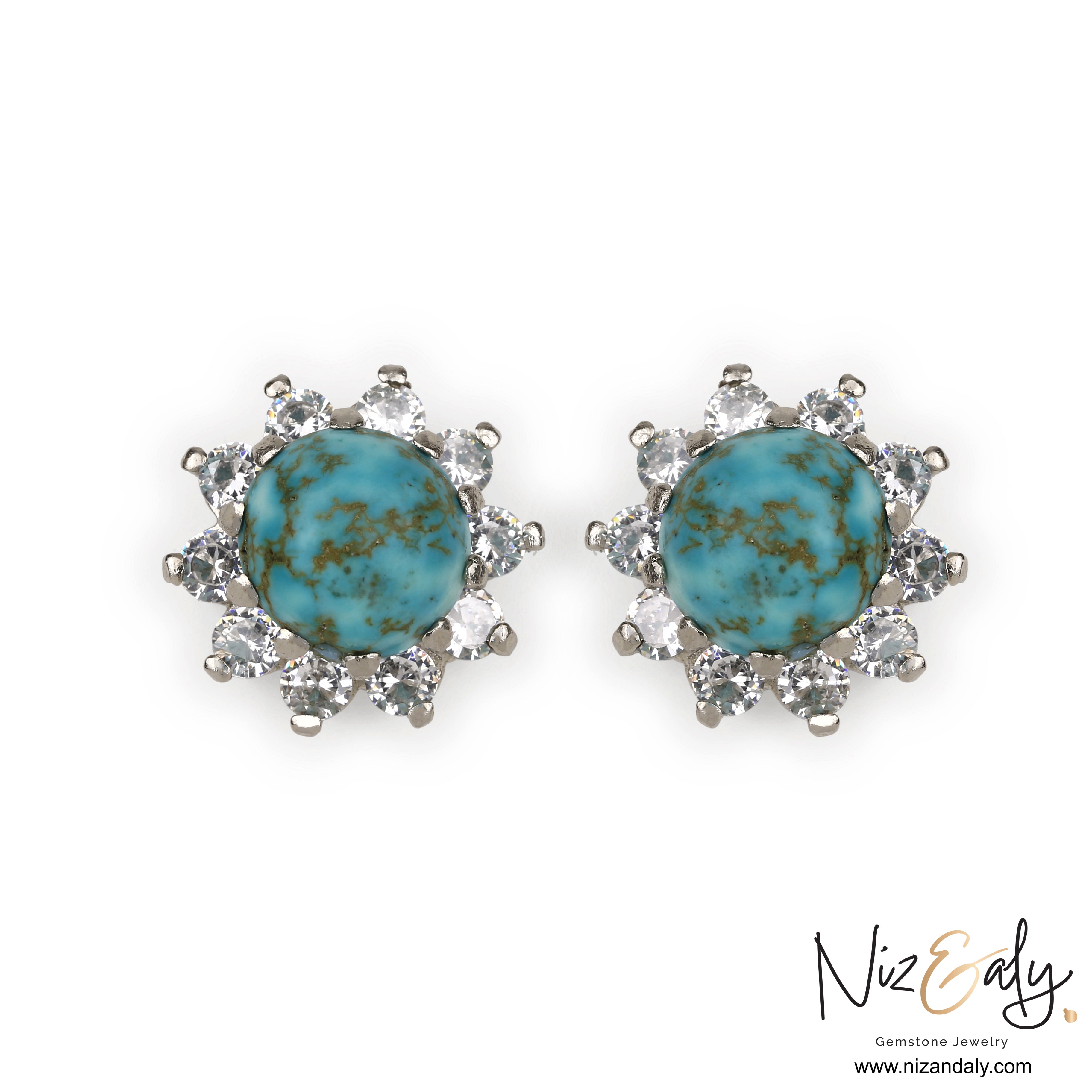 Round Vintage Blue Kingman Turquoise Ear Stud