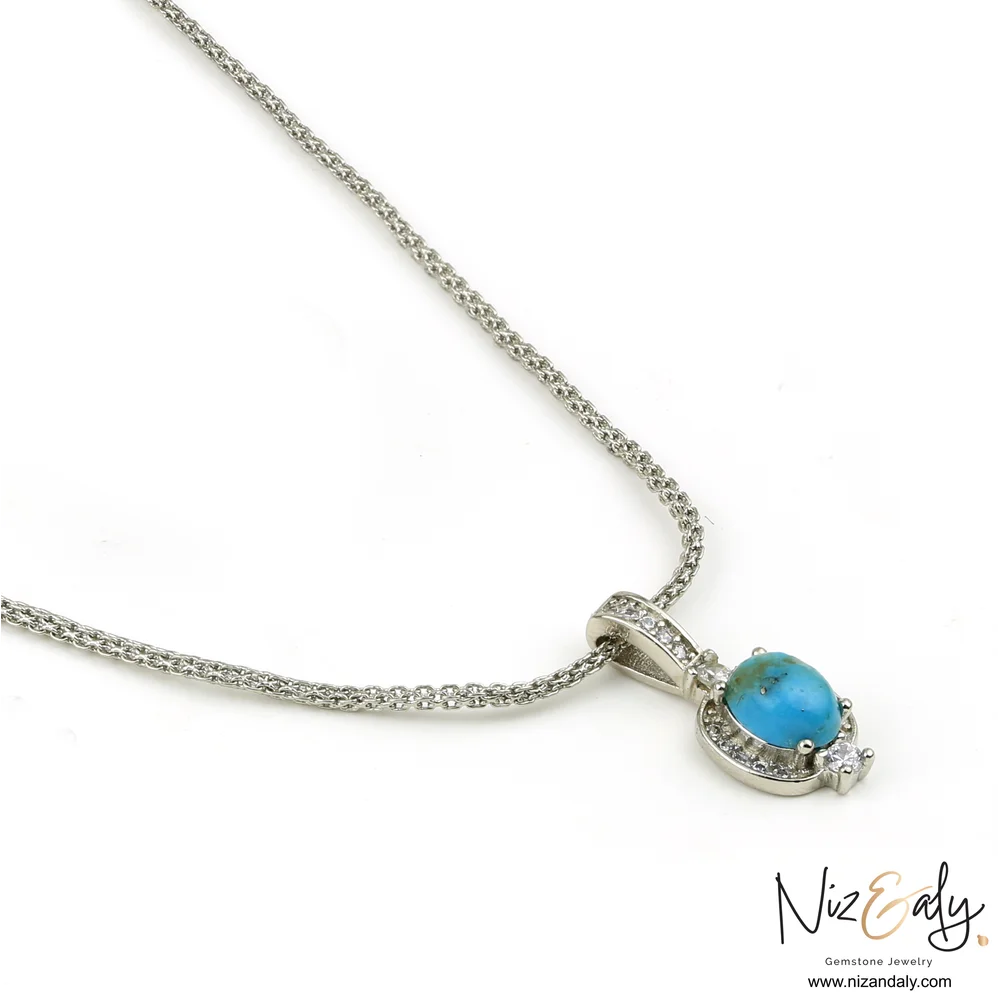 AZ Kingman Oval Blue Turquoise Pendant Set – A Delicate Masterpiece of Intricate Beauty