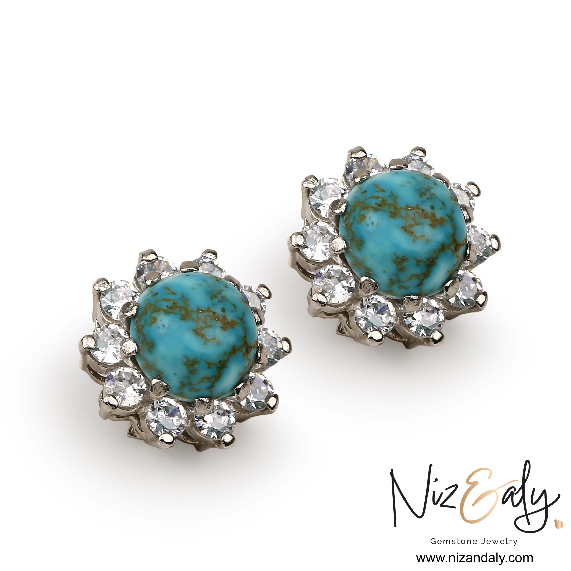 Round Vintage Blue Kingman Turquoise Ear Stud