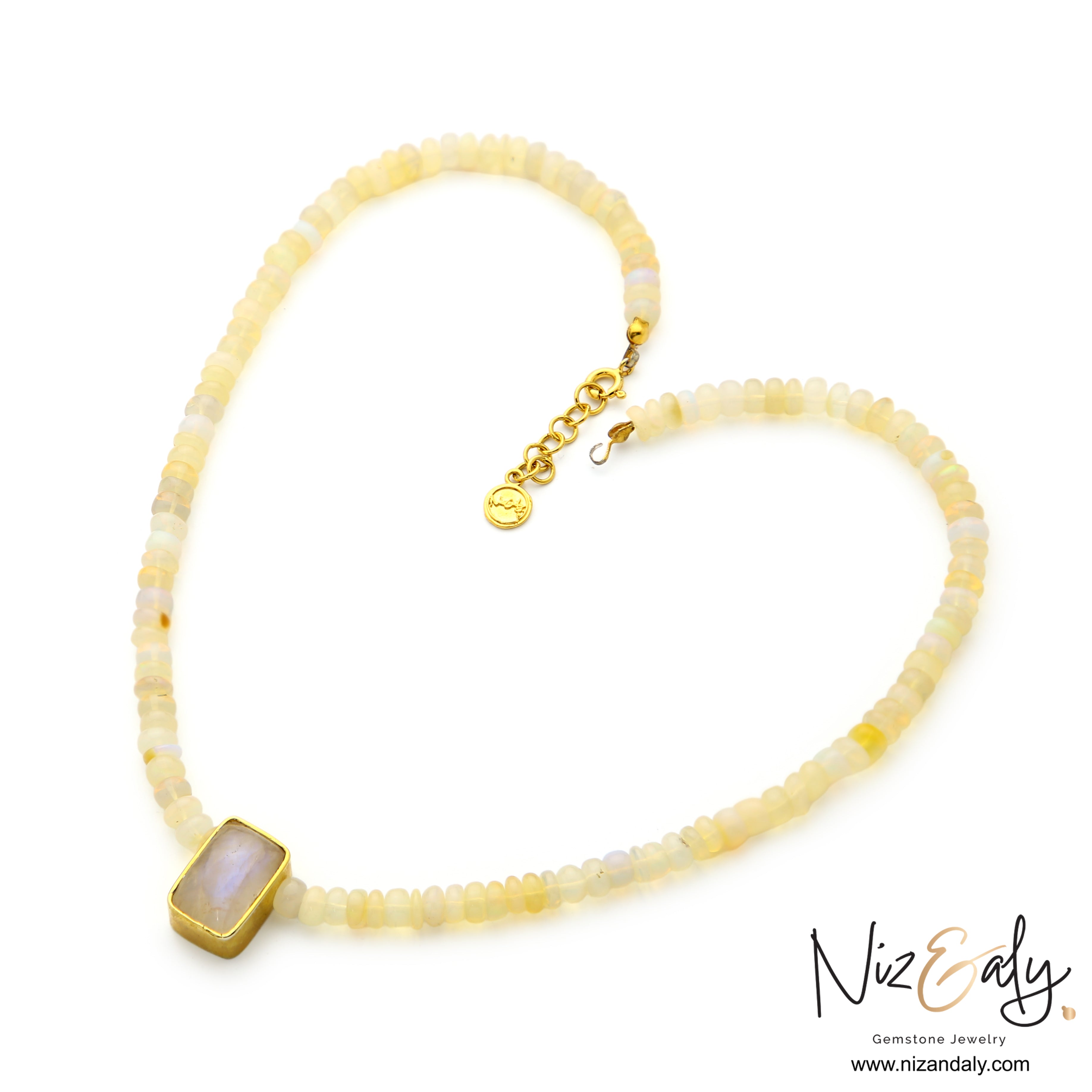 Celestial Veil-Opal and Rectangular Moonstone Necklace