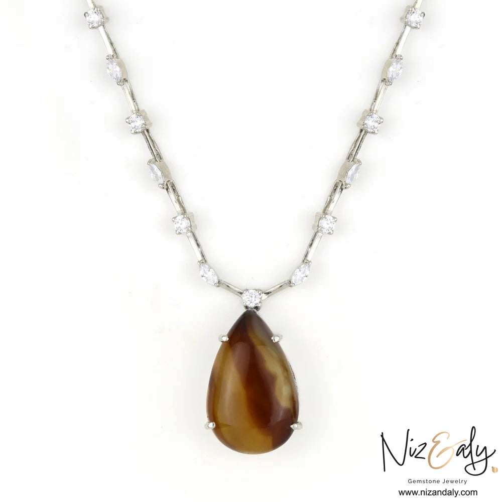 Natural Agate Pendant in Stunning Niz & Aly Design Studded Necklace