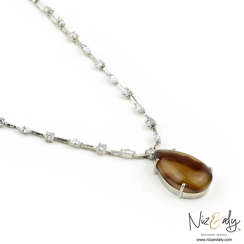Natural Agate Pendant in Stunning Niz & Aly Design Studded Necklace