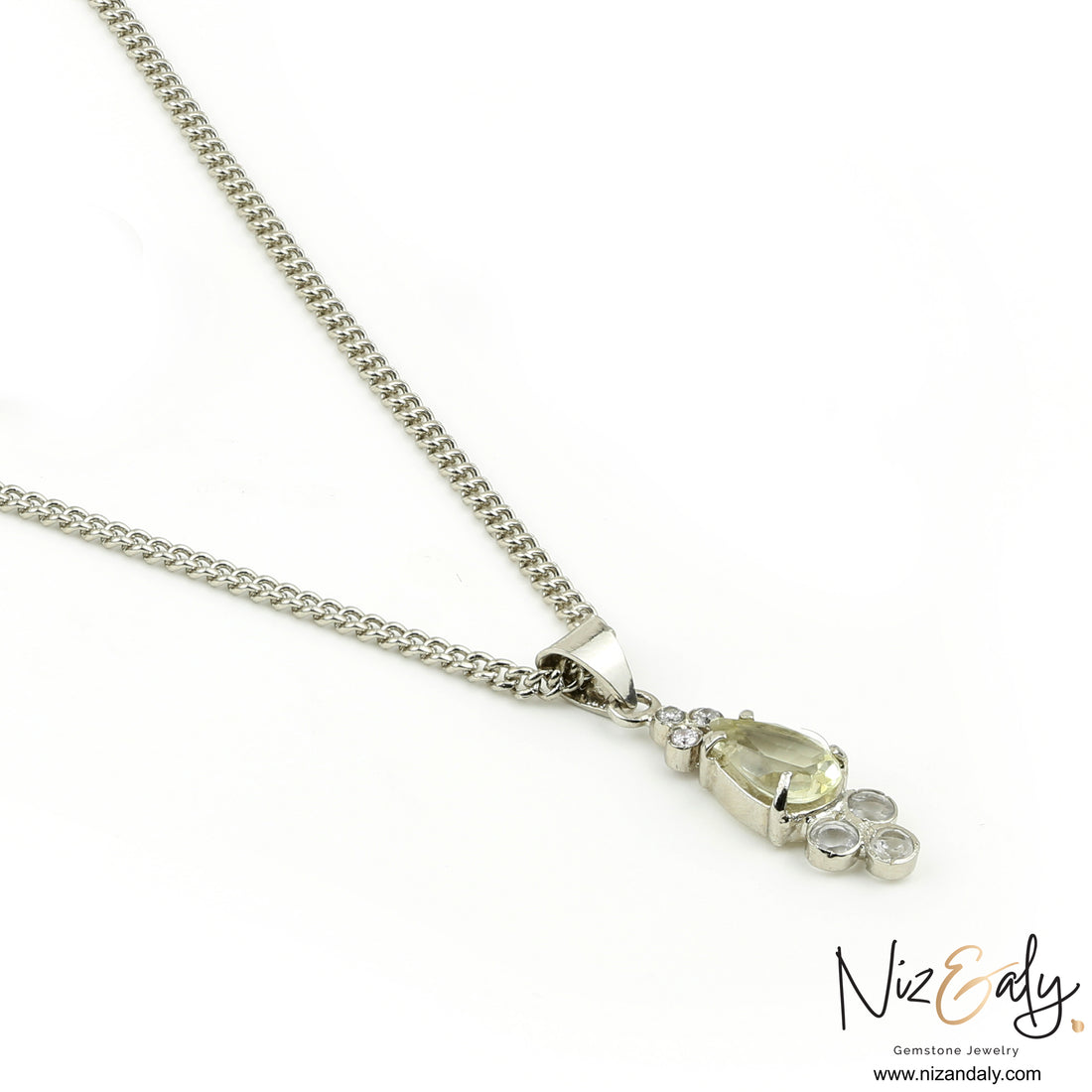 TearDrop shaped  Clear Quartz Pendant Set with Bracelet Silver- Moonlight Clarity