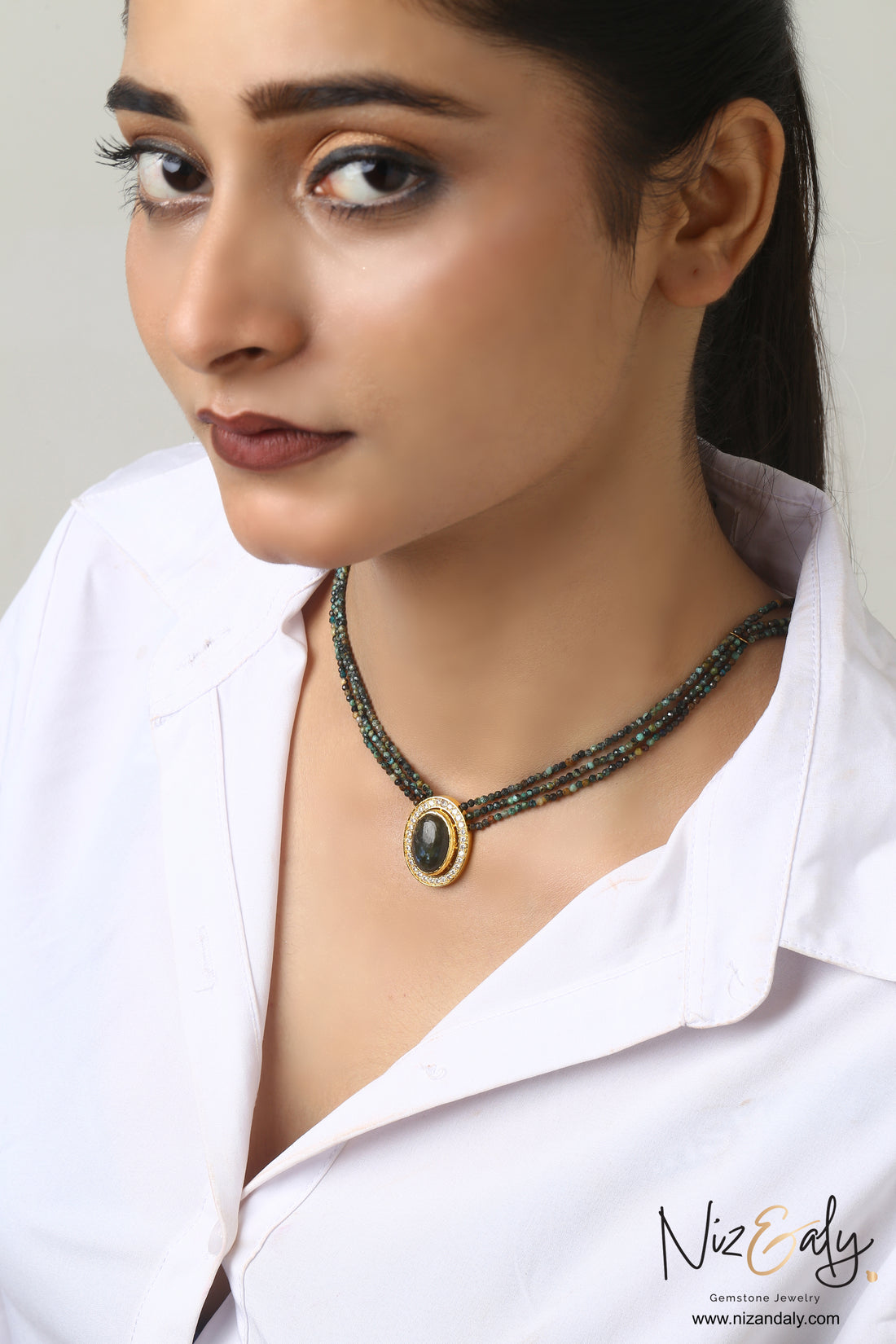 Turquoise Mirage -Labradorite Pendant and Micro-Beaded African Turquoise Strands