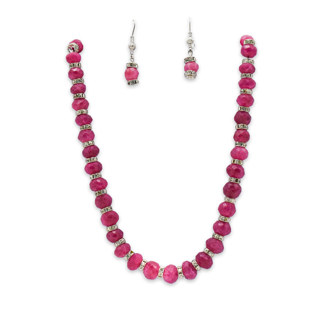 Ruby Red Faceted Jade Graduated Necklace with Drop Earring