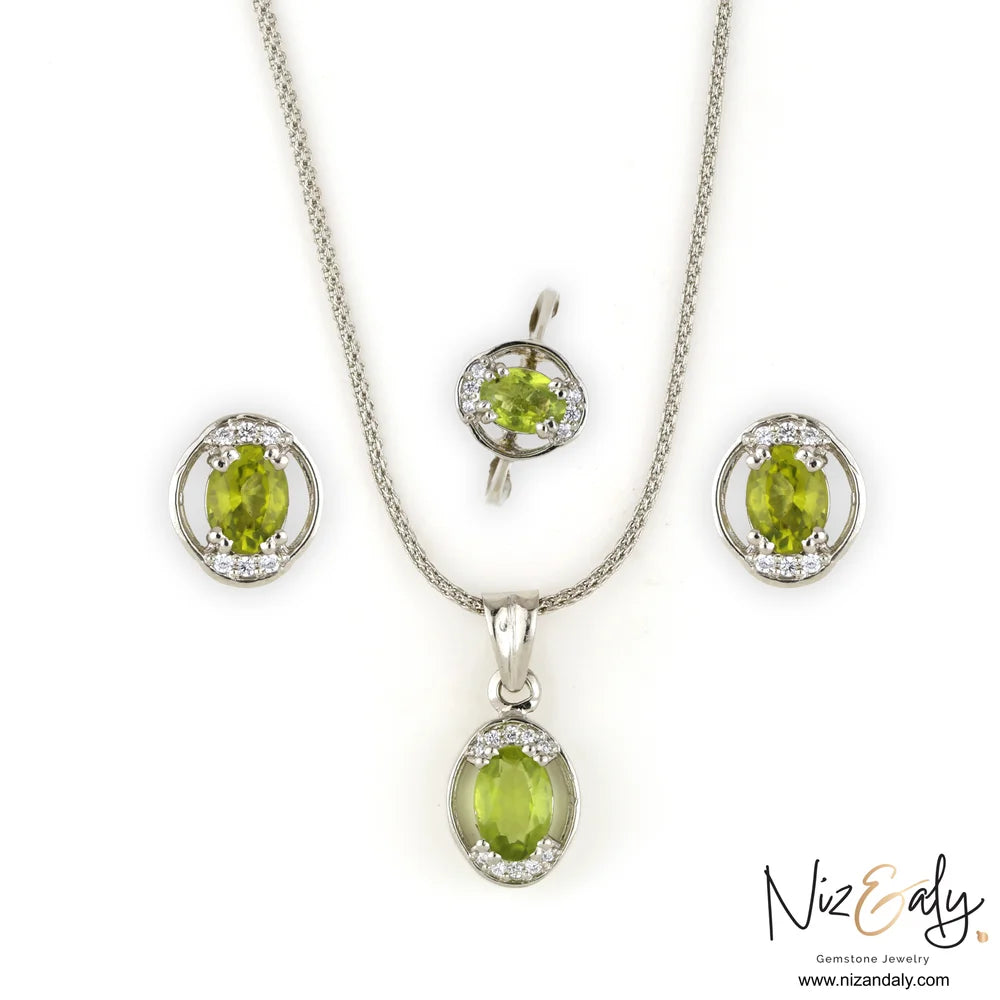 Oval AZ Peridot Pendant Set- Sage Dawn