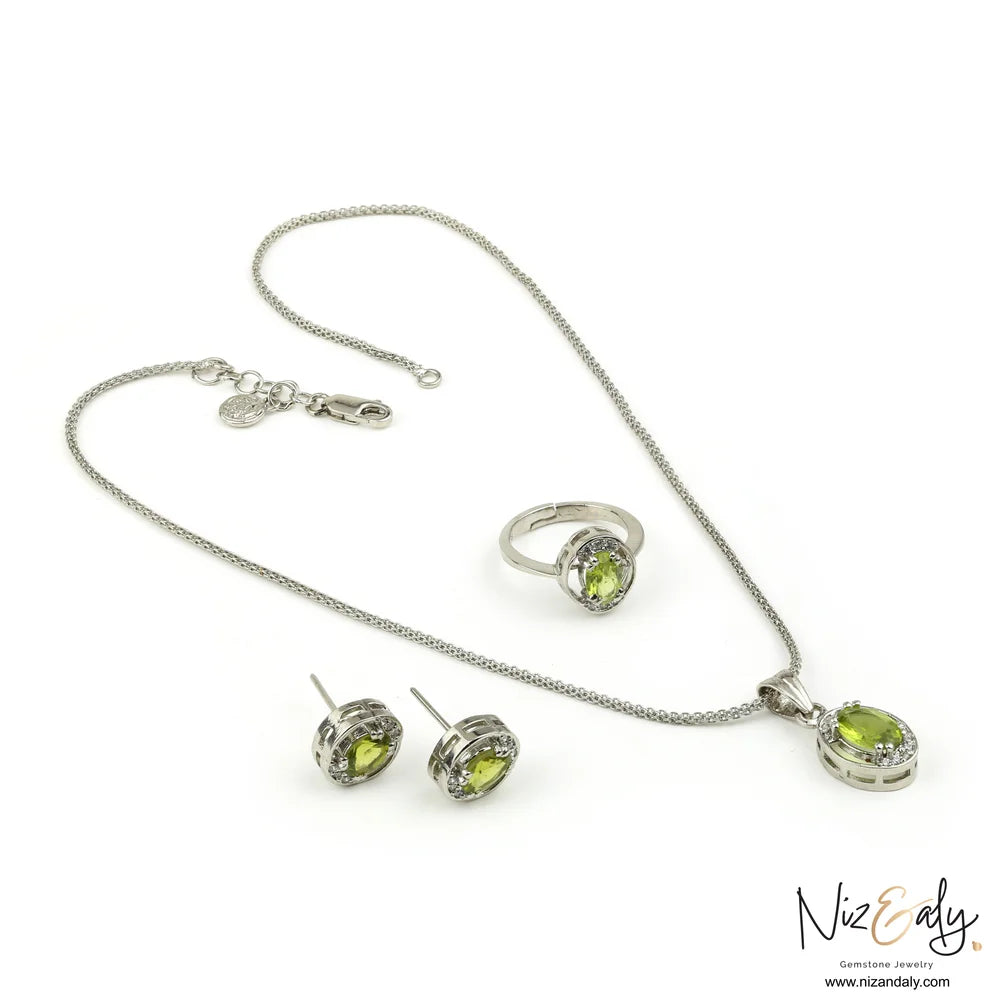 Oval AZ Peridot Pendant Set- Sage Dawn
