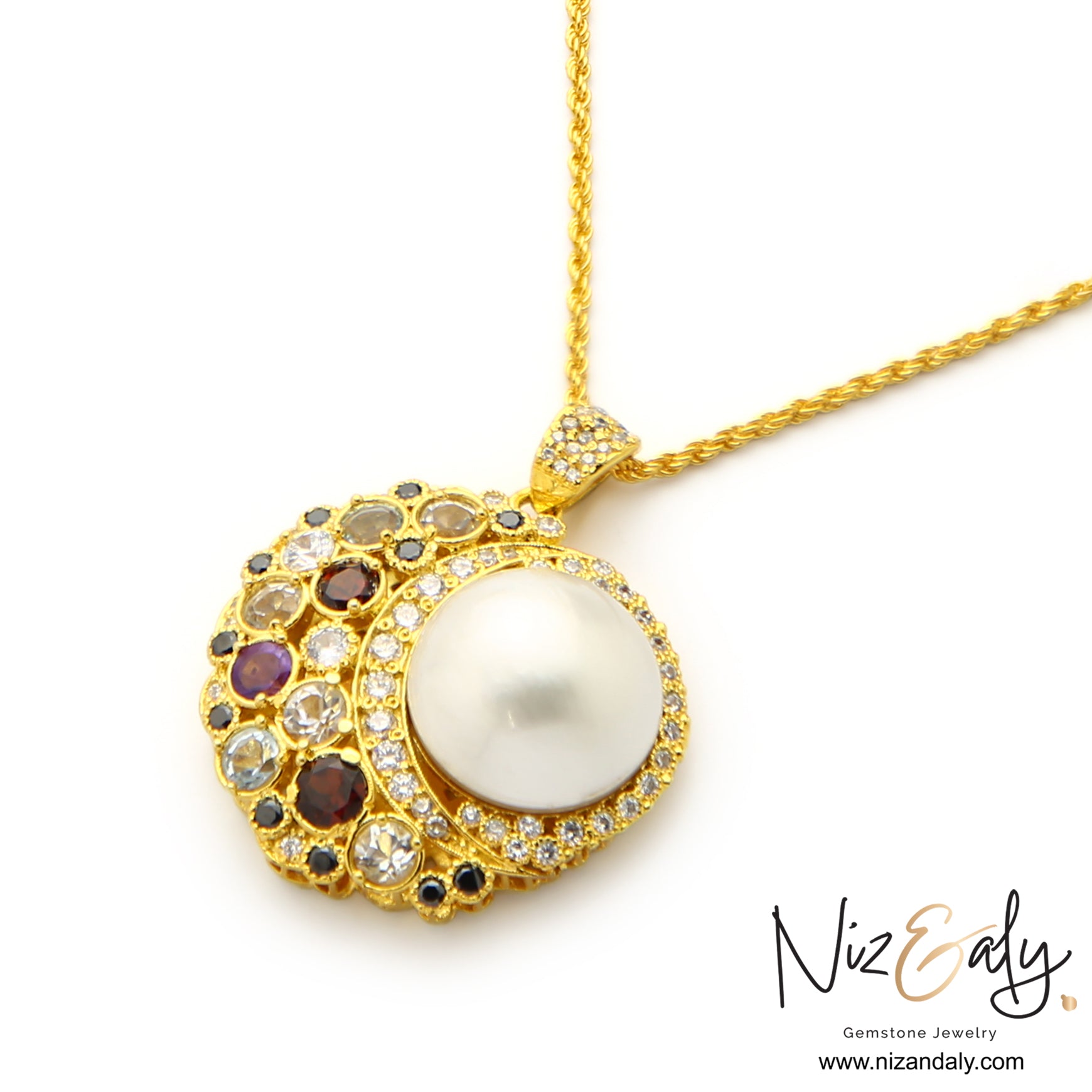 Celestial Embrace - Mabe Pearl Pendant Necklace