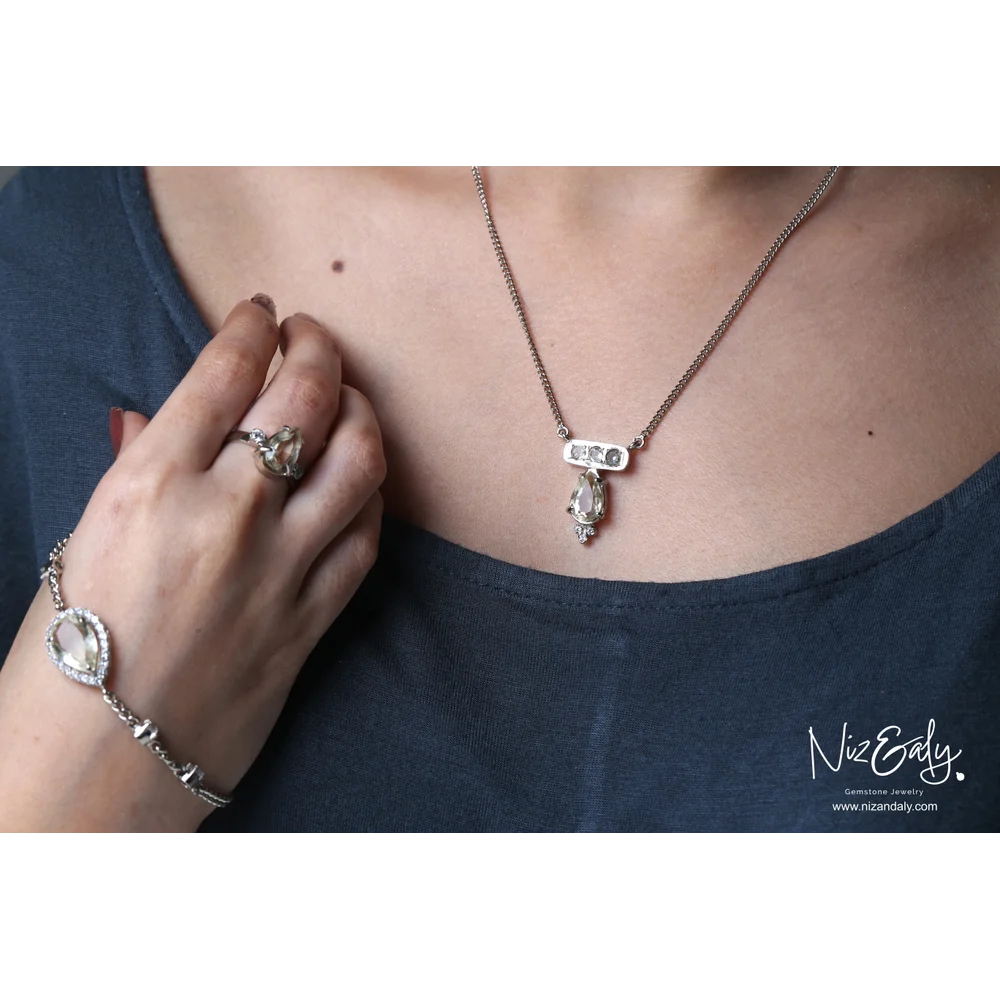 TearDrop shaped  Clear Quartz Pendant Set with Bracelet- Serene Dewdrop