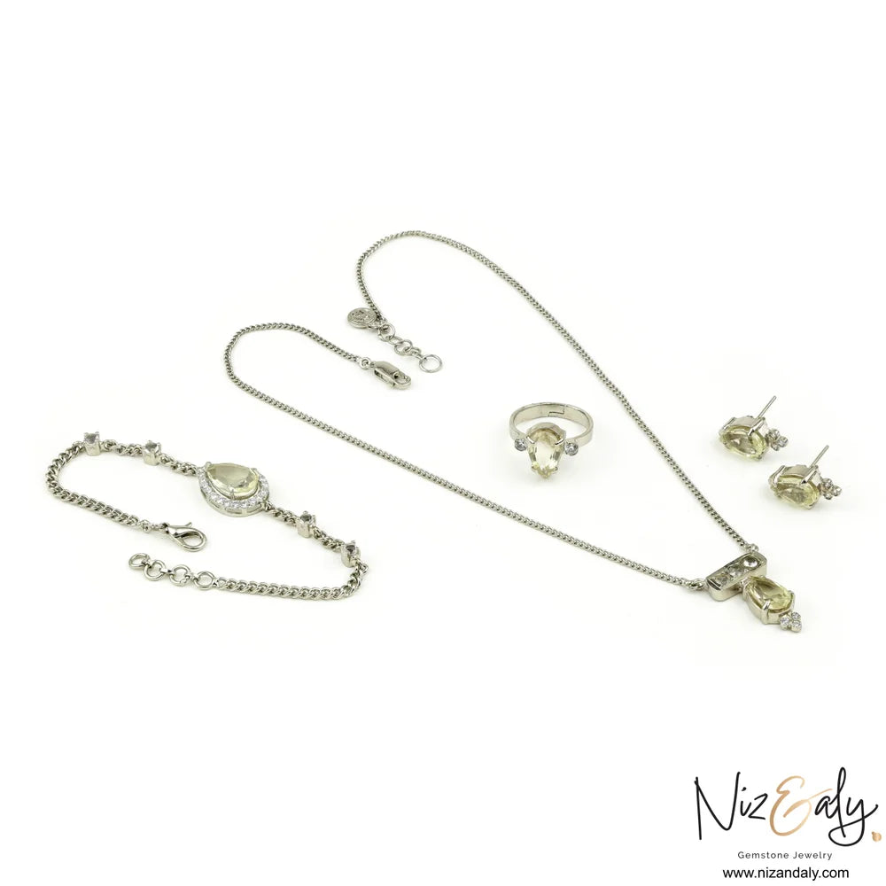 TearDrop shaped  Clear Quartz Pendant Set with Bracelet- Serene Dewdrop