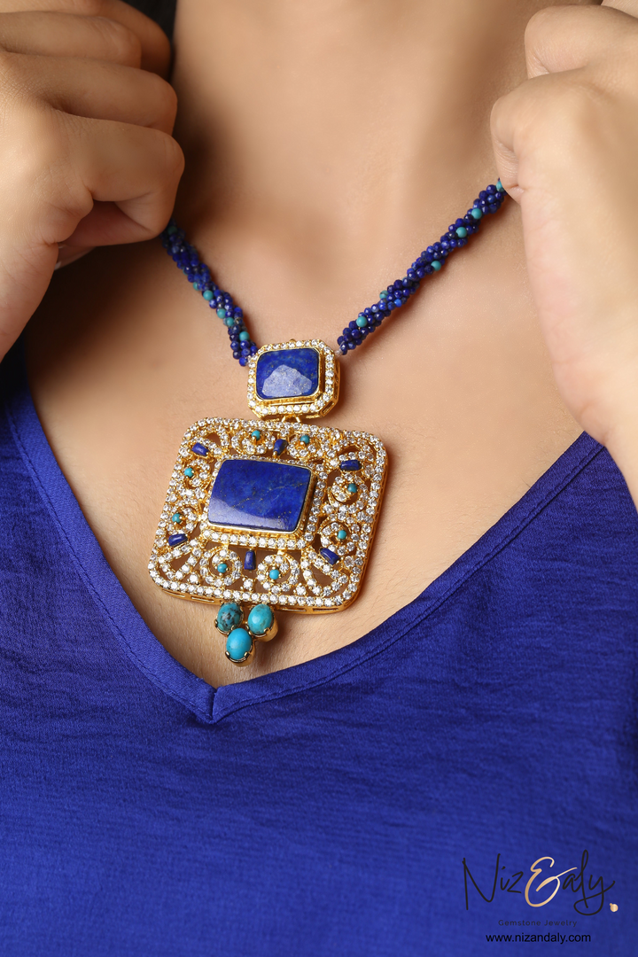 Lapis and Turquoise Statement Necklace- Blue Monarch