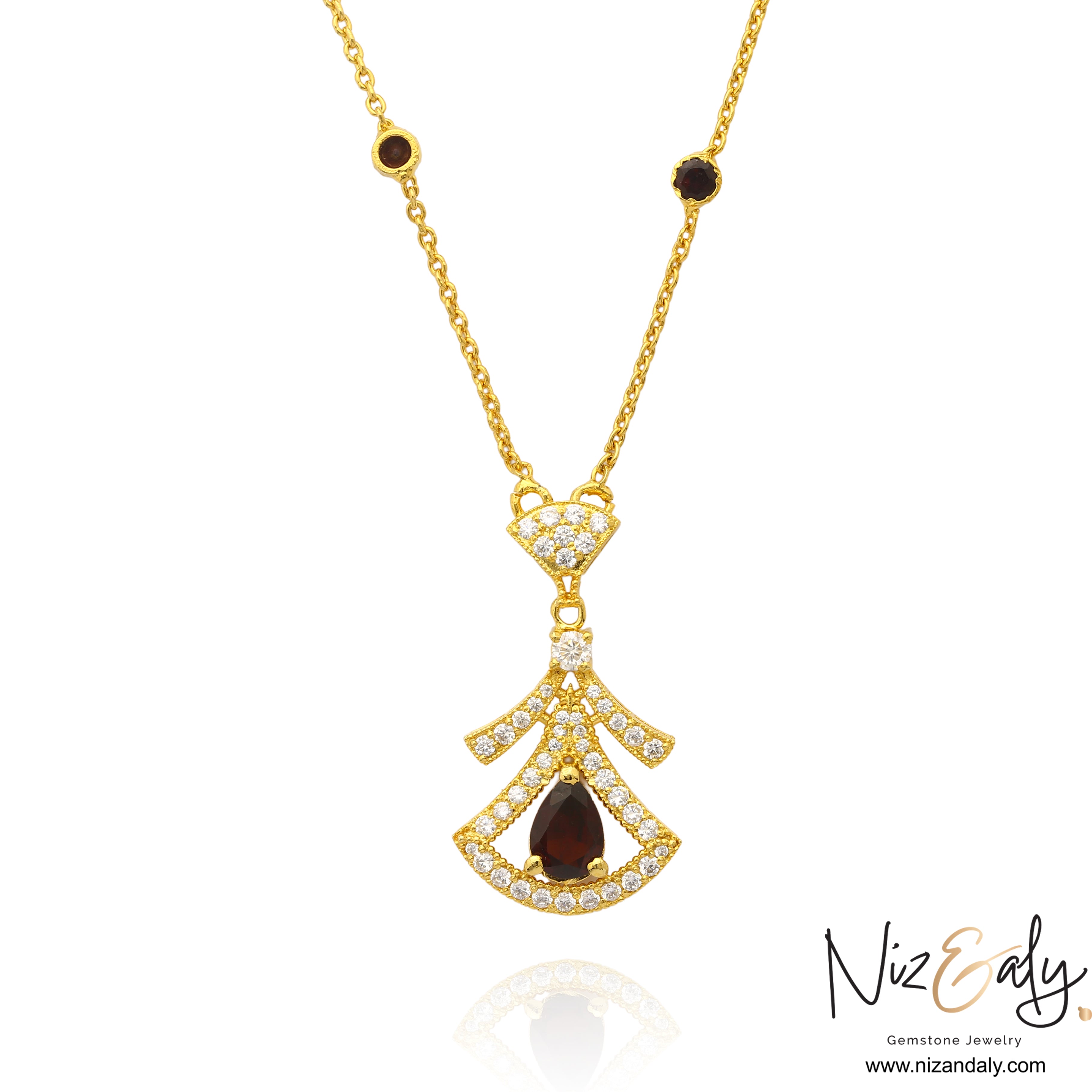 Midnight Grace - Natural Deep Red Almandine Garnet Pendant Necklace