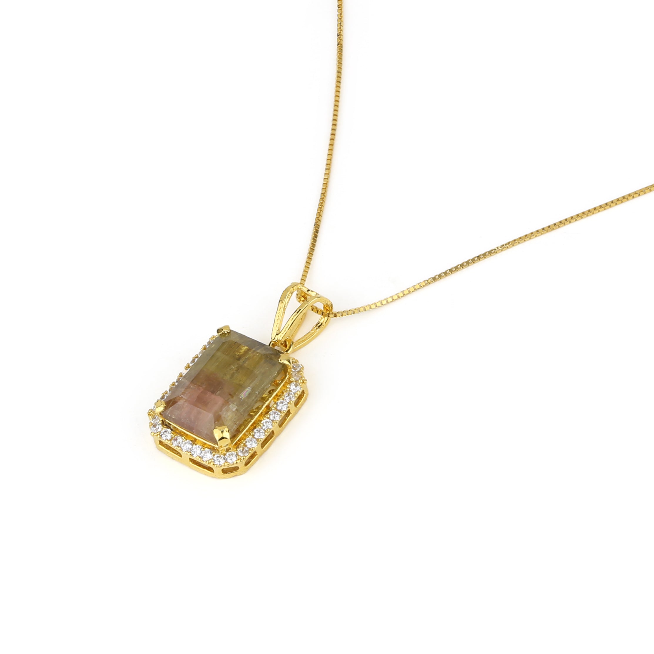 Natural Bi‑Color Watermelon Tourmaline Pendant Necklace