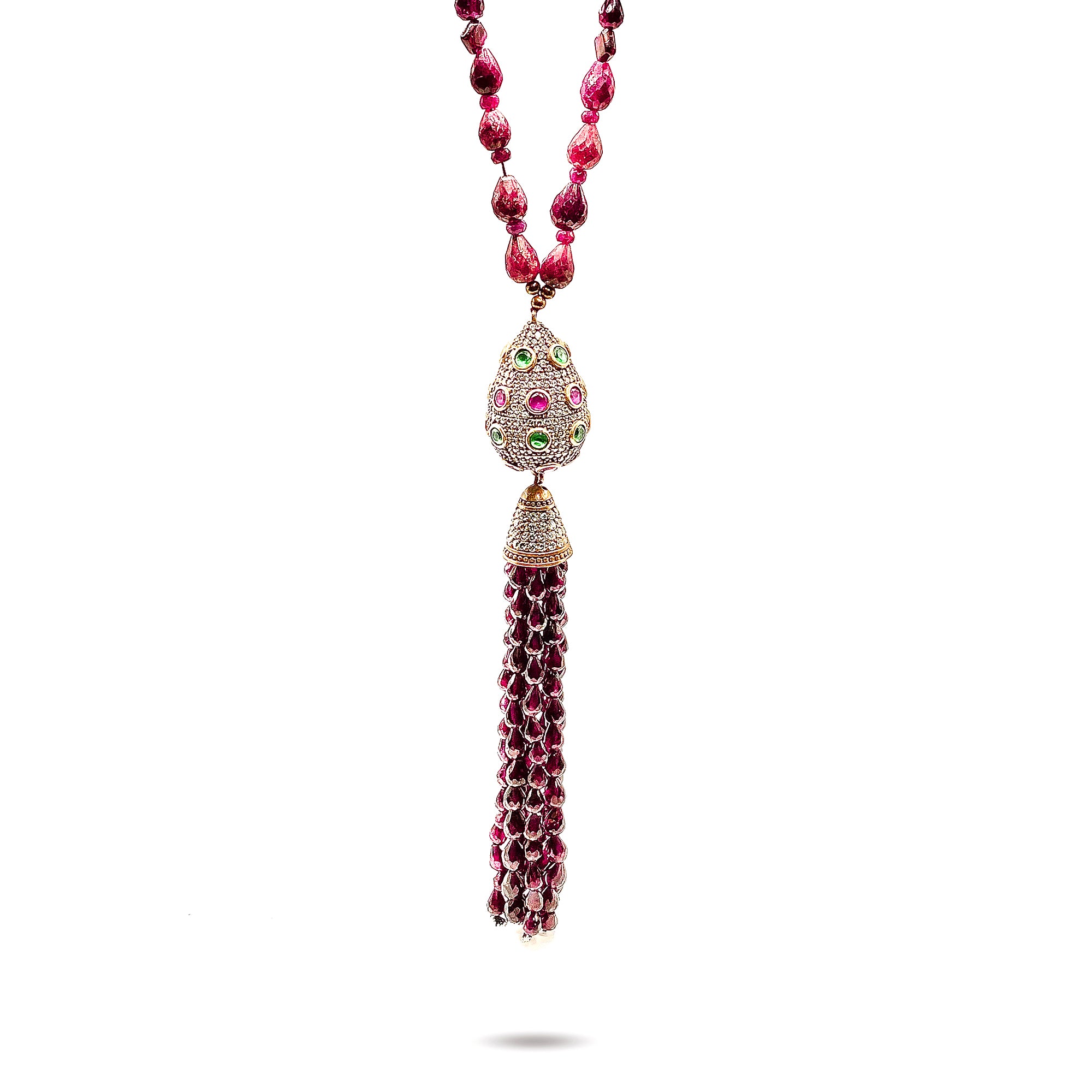 MOZAMBIQUE Almandine Garnet Tassle Necklace with Rubies