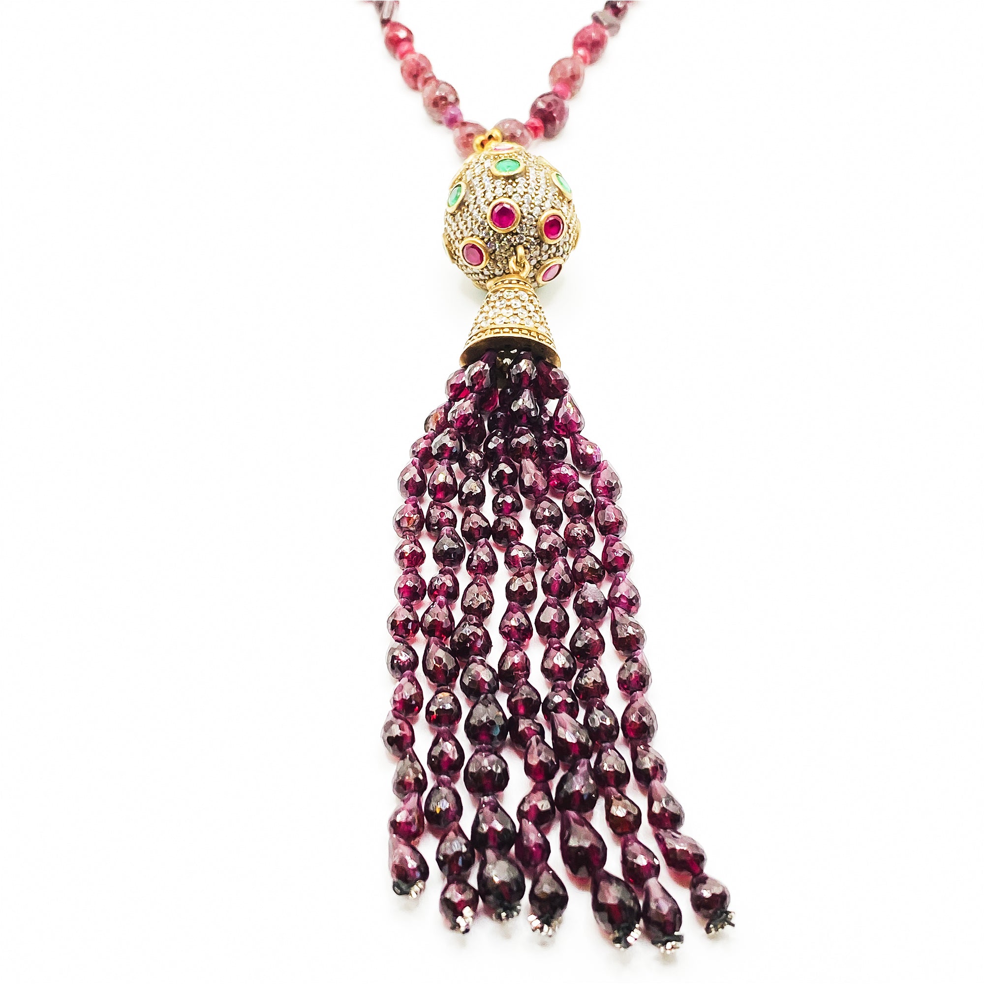 MOZAMBIQUE Almandine Garnet Tassle Necklace with Rubies