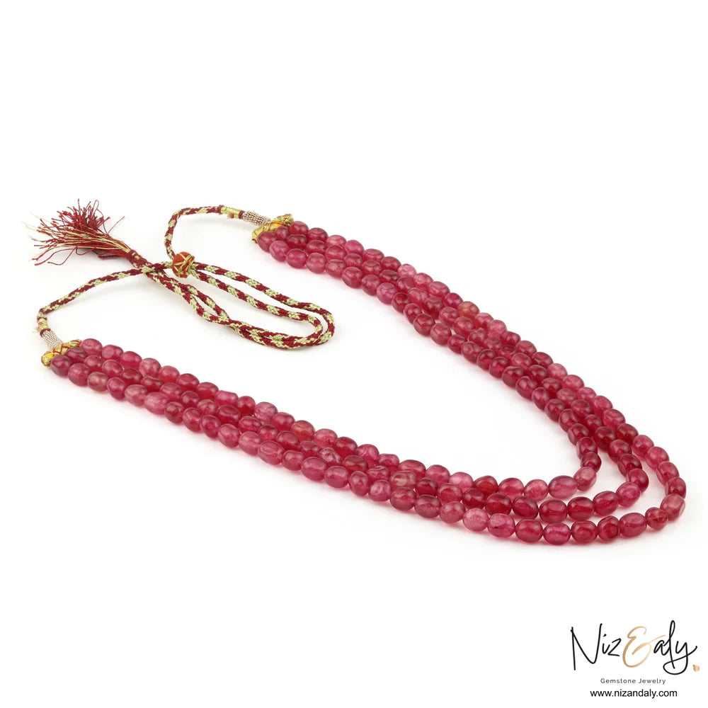Transulent Cherry Quartz Tripple Strand Beaded Necklace