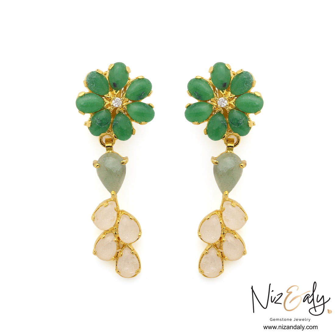 Garden of Ayla- Green Chalcedony Floral Drop Earrings.