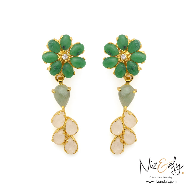 Garden of Ayla- Green Chalcedony Floral Drop Earrings.