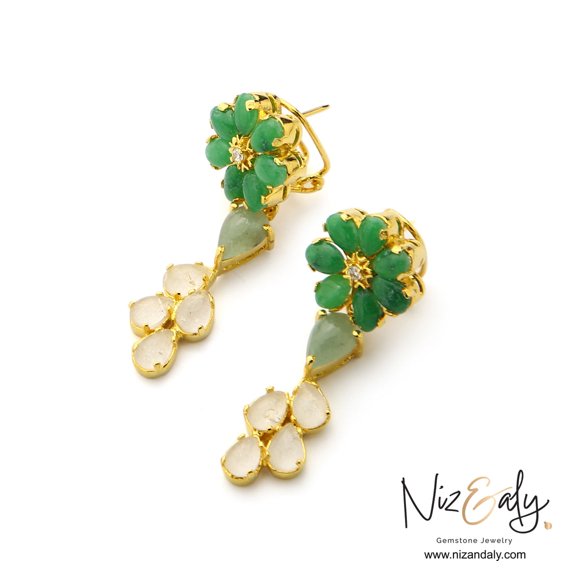 Garden of Ayla- Green Chalcedony Floral Drop Earrings.
