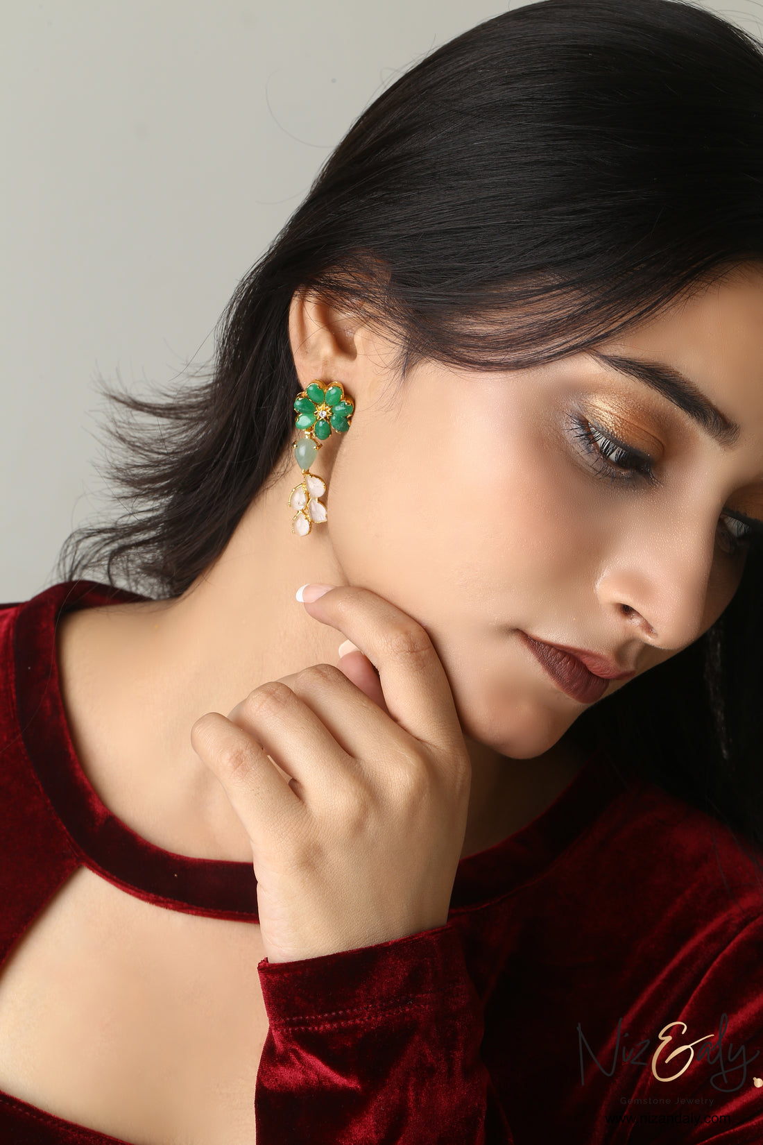 Garden of Ayla- Green Chalcedony Floral Drop Earrings.