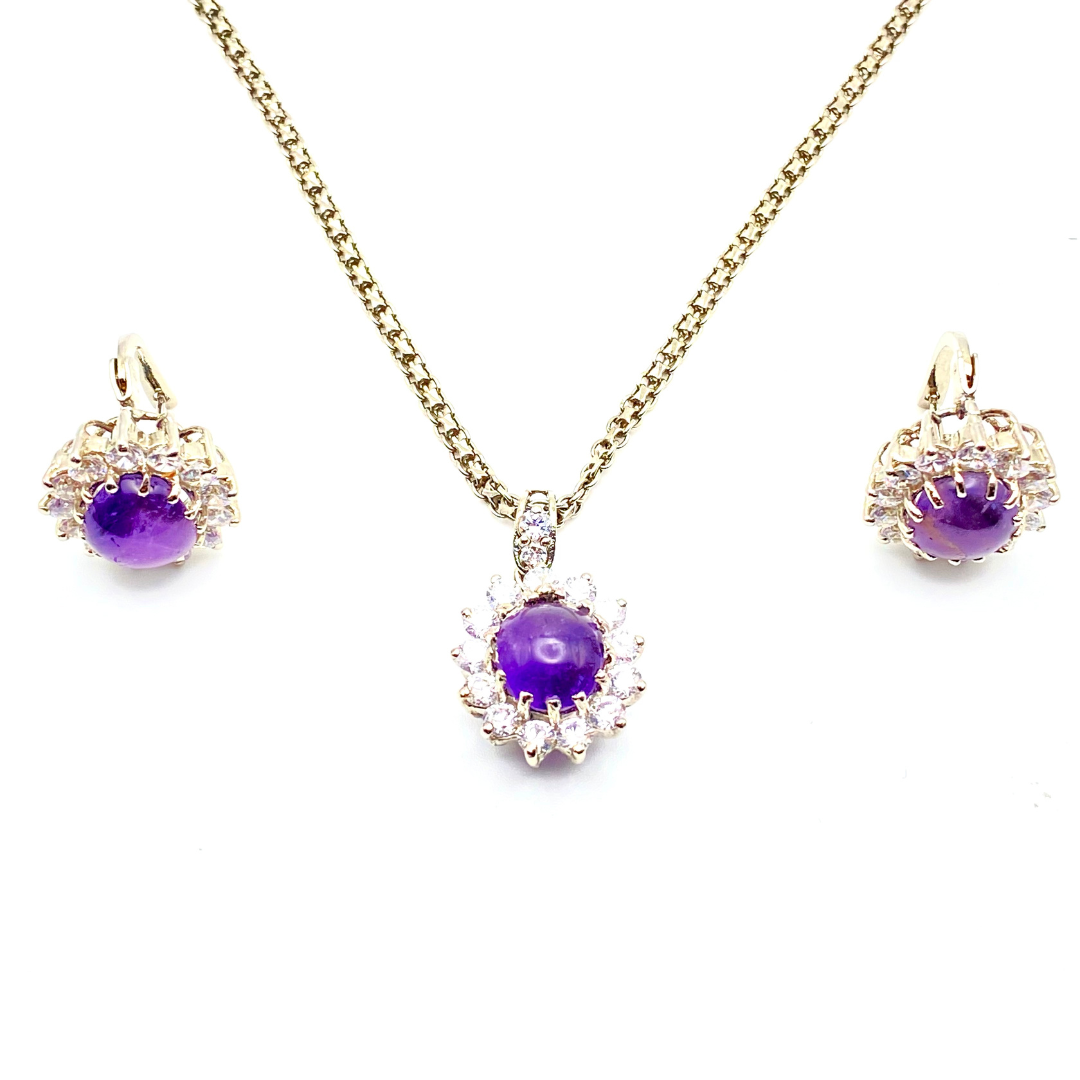 Stunning Cabochon Amethyst and Cubic Zirconia  Set