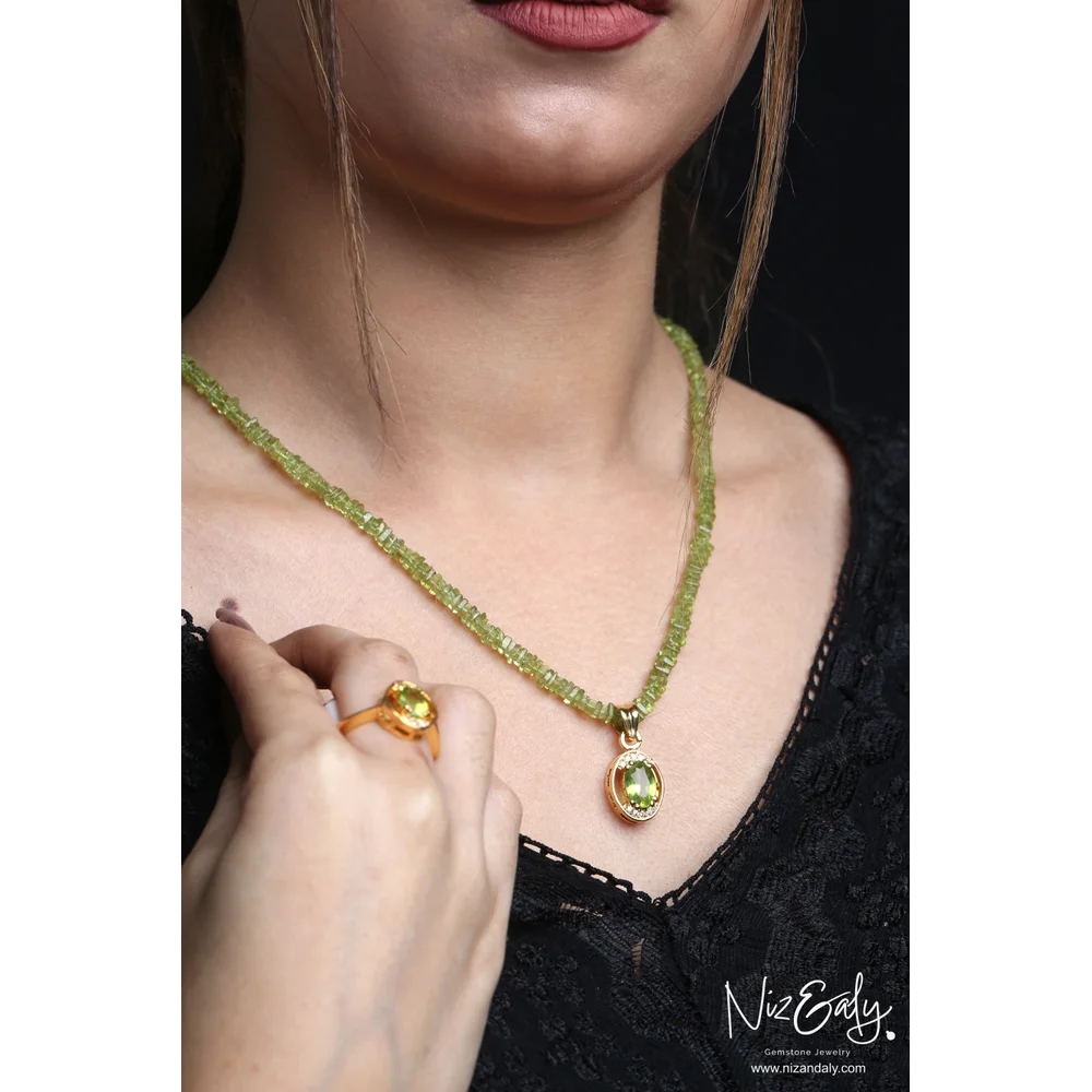 Oval AZ Peridot Pendant Set- Discover the Elegance