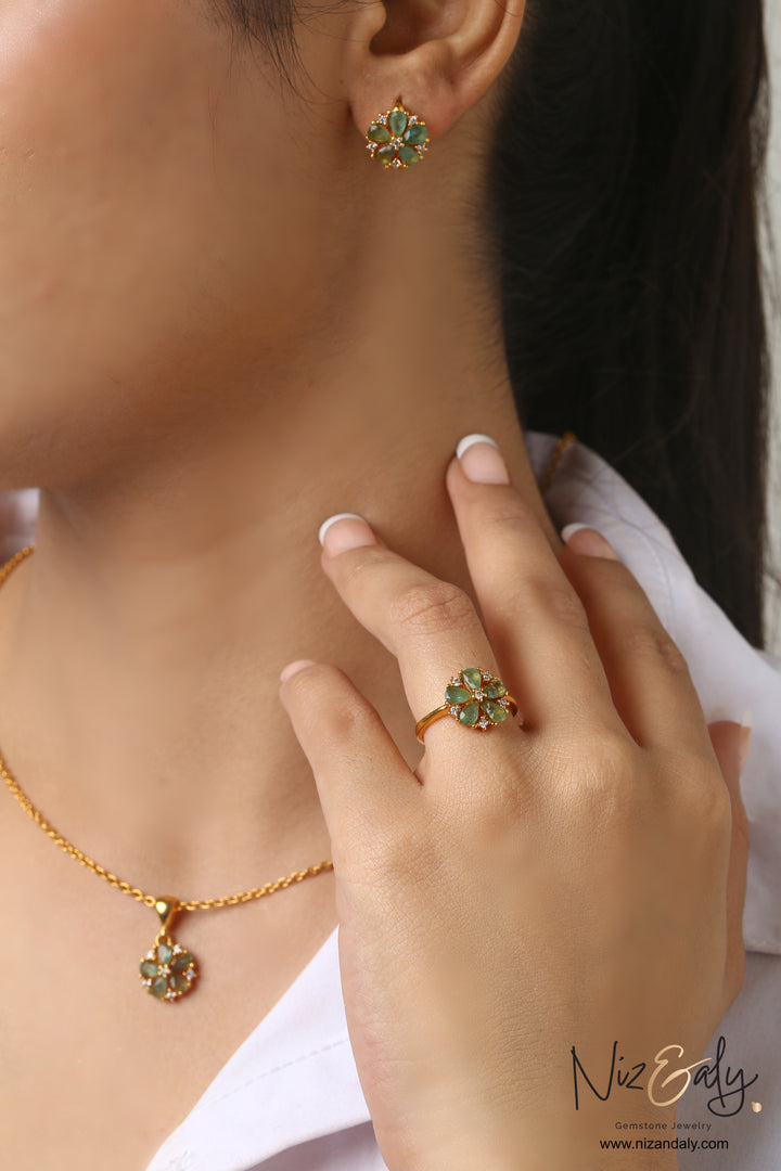 Elegant Natural Emerald Pendant Set- Emerald Elan