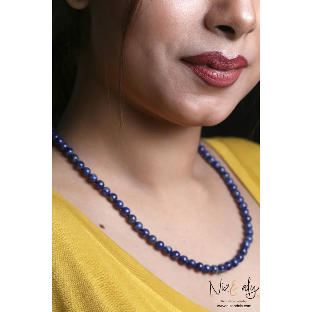 Dark Blue Lapis Lazuli Elegant Beaded Necklace with Magnetic Clasp