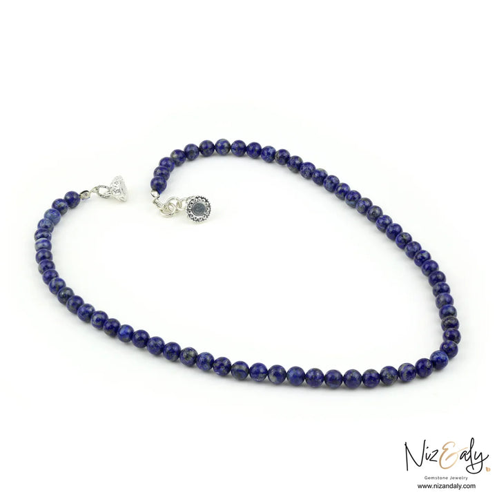 Dark Blue Lapis Lazuli Elegant Beaded Necklace with Magnetic Clasp