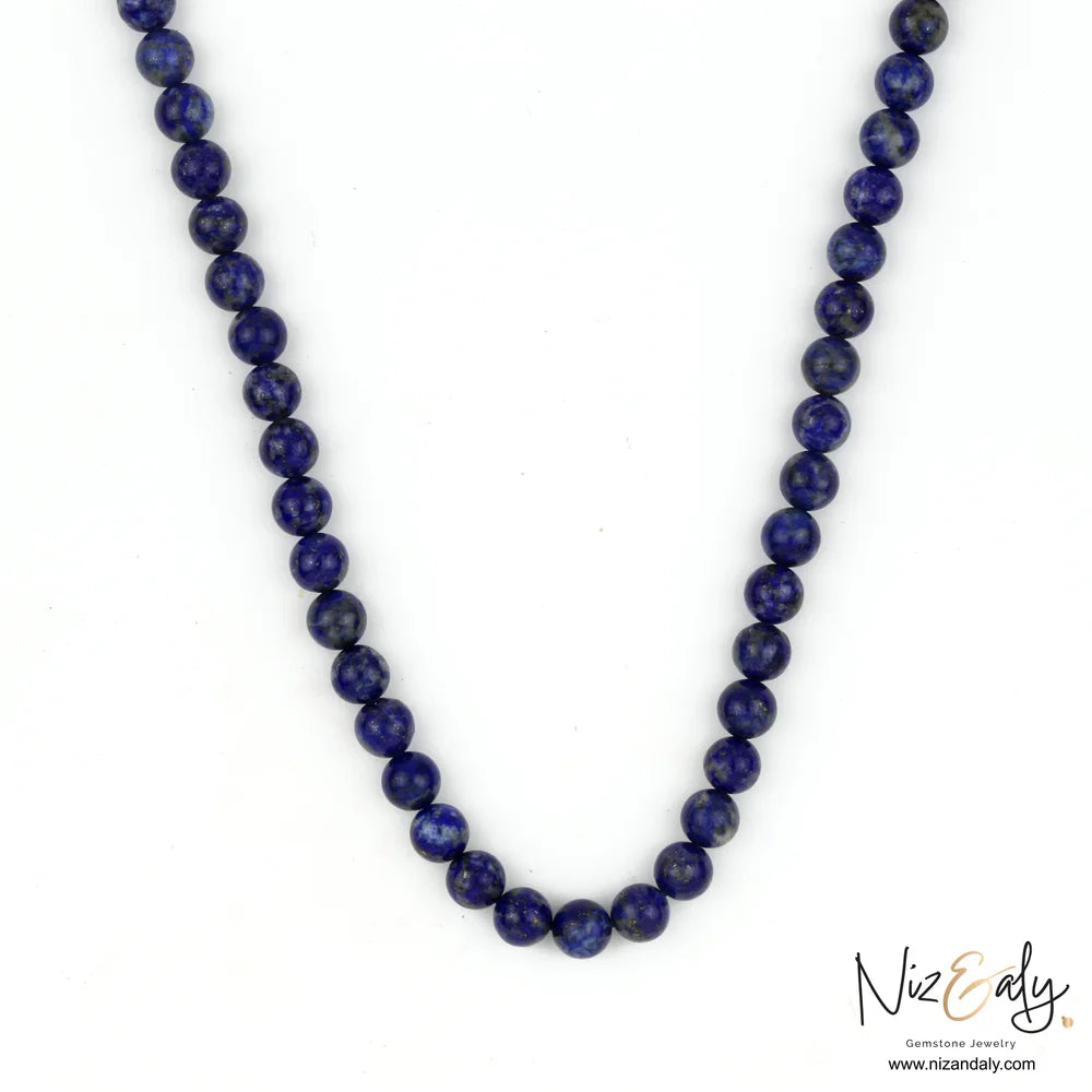 Dark Blue Lapis Lazuli Elegant Beaded Necklace with Magnetic Clasp