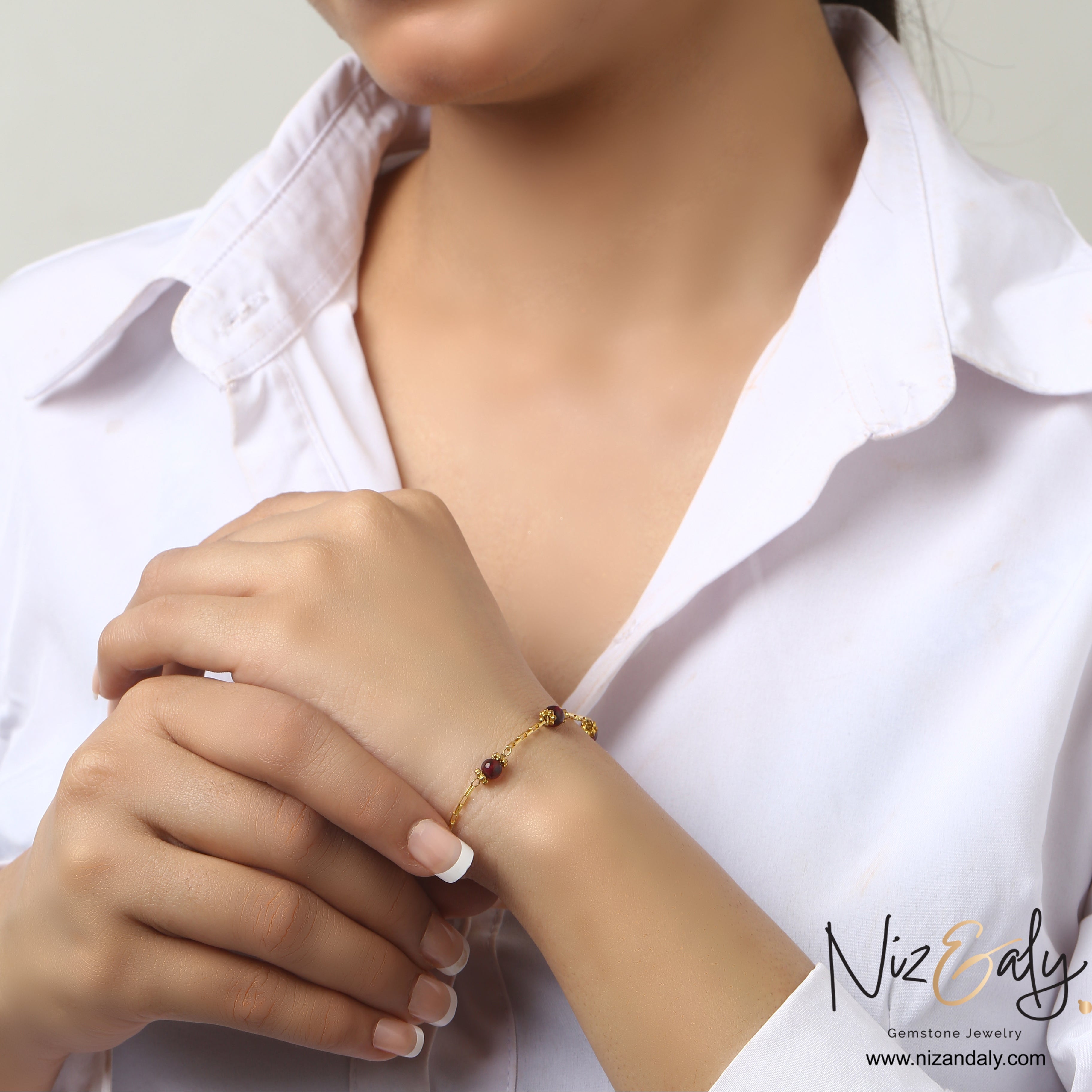 Natural Garnet Beaded Bracelet