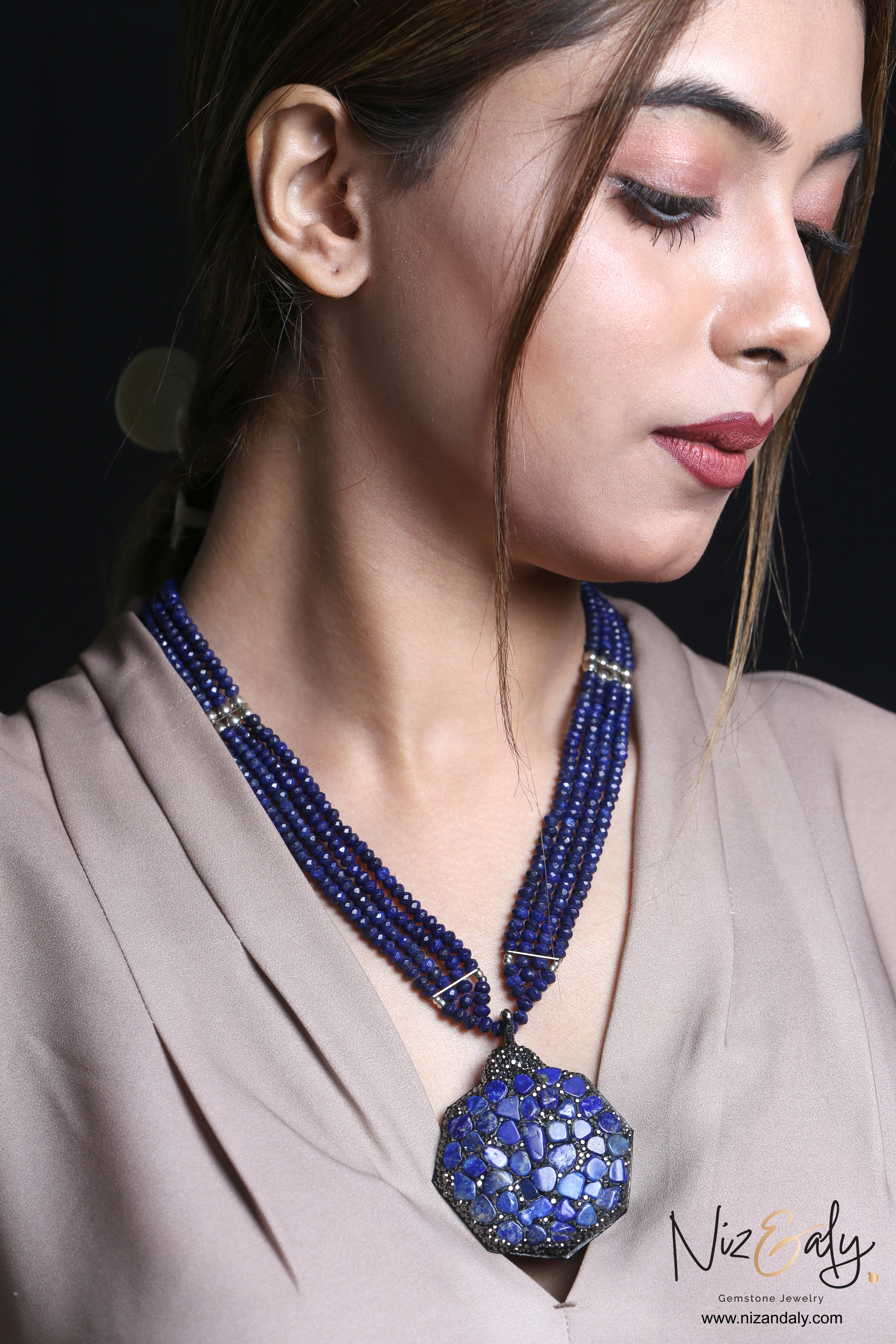 Lapis Statement Necklace  - Natural Lapis Lazuli and Quartz
