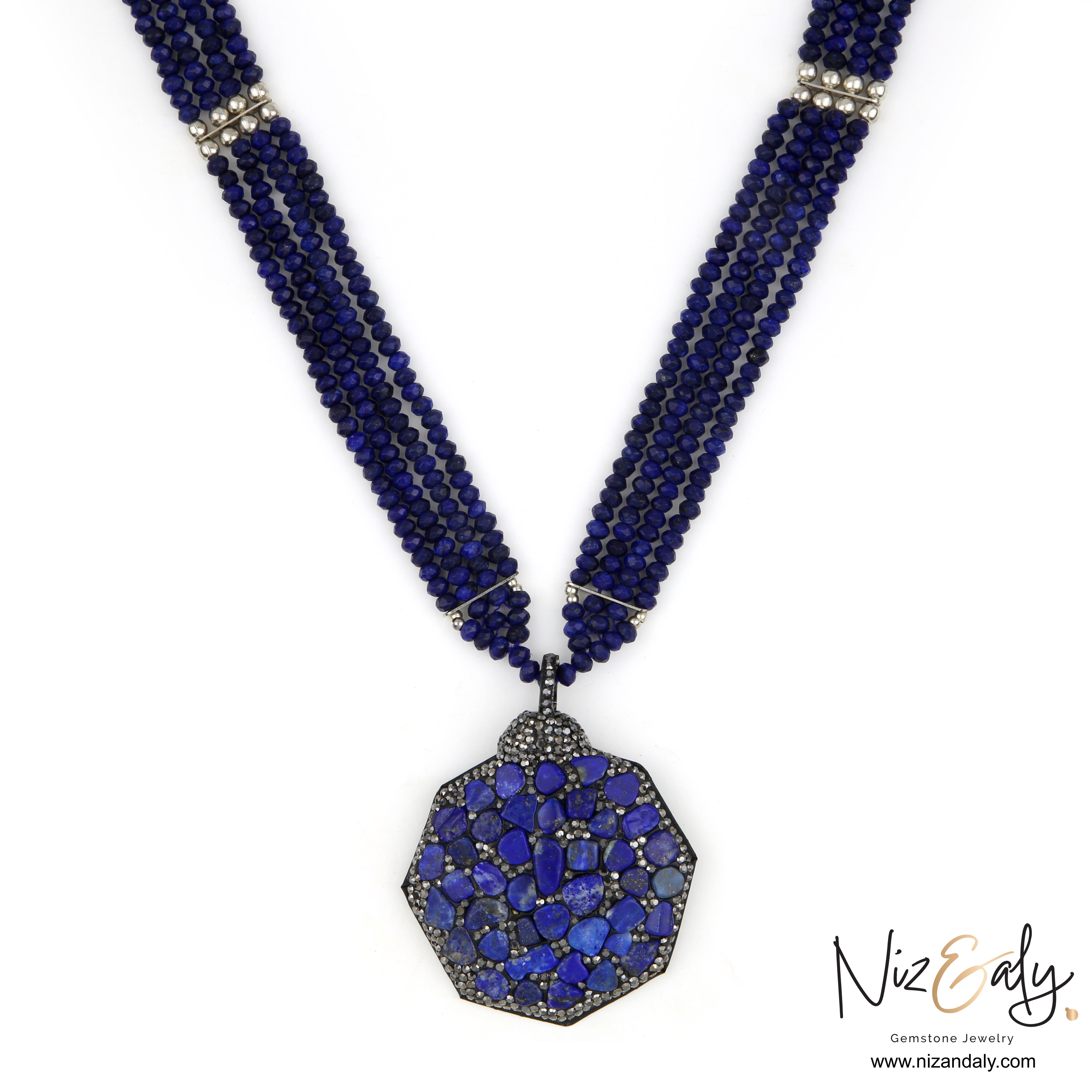 Lapis Statement Necklace  - Natural Lapis Lazuli and Quartz